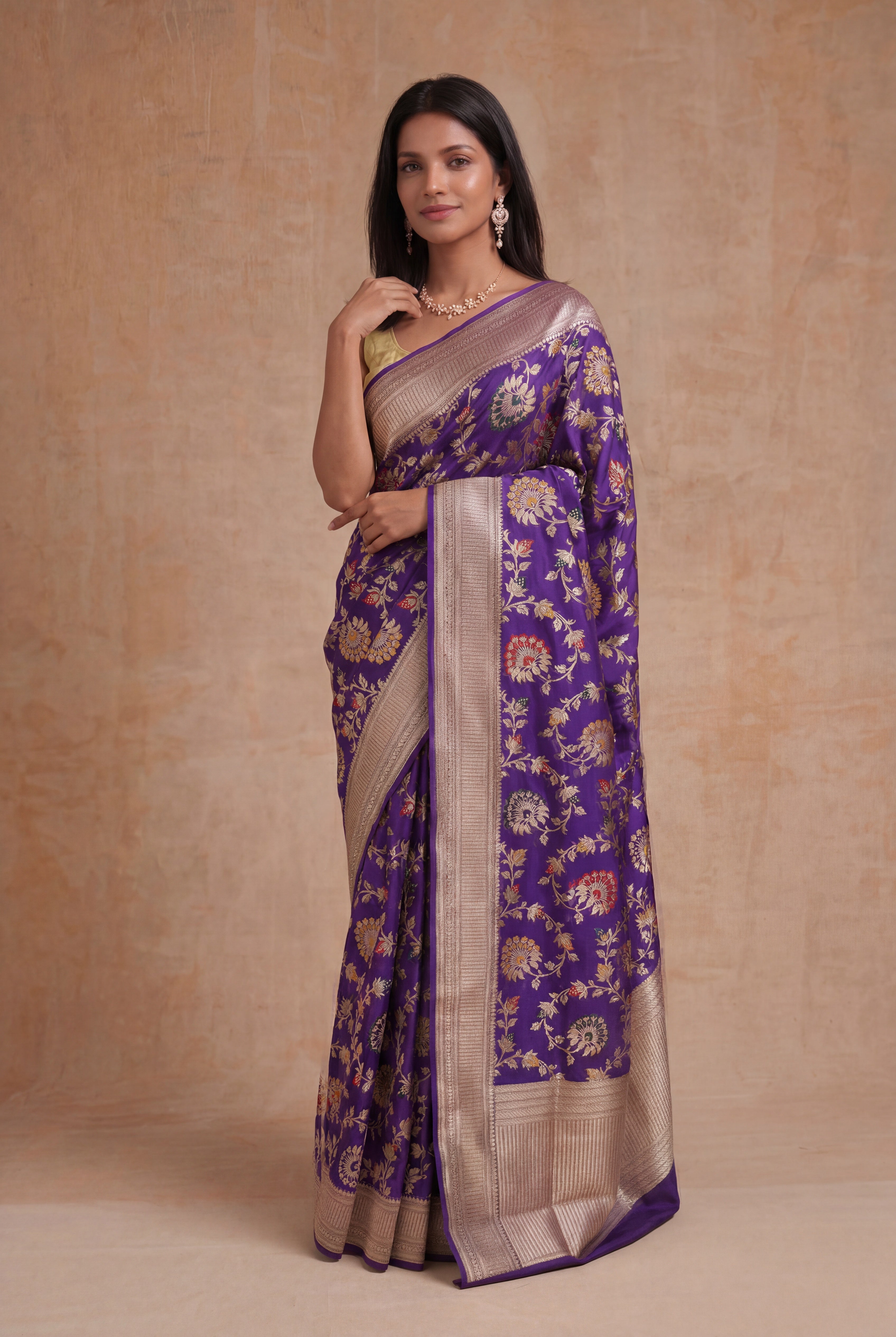 Purple Banarasi Silk Meenakari Saree