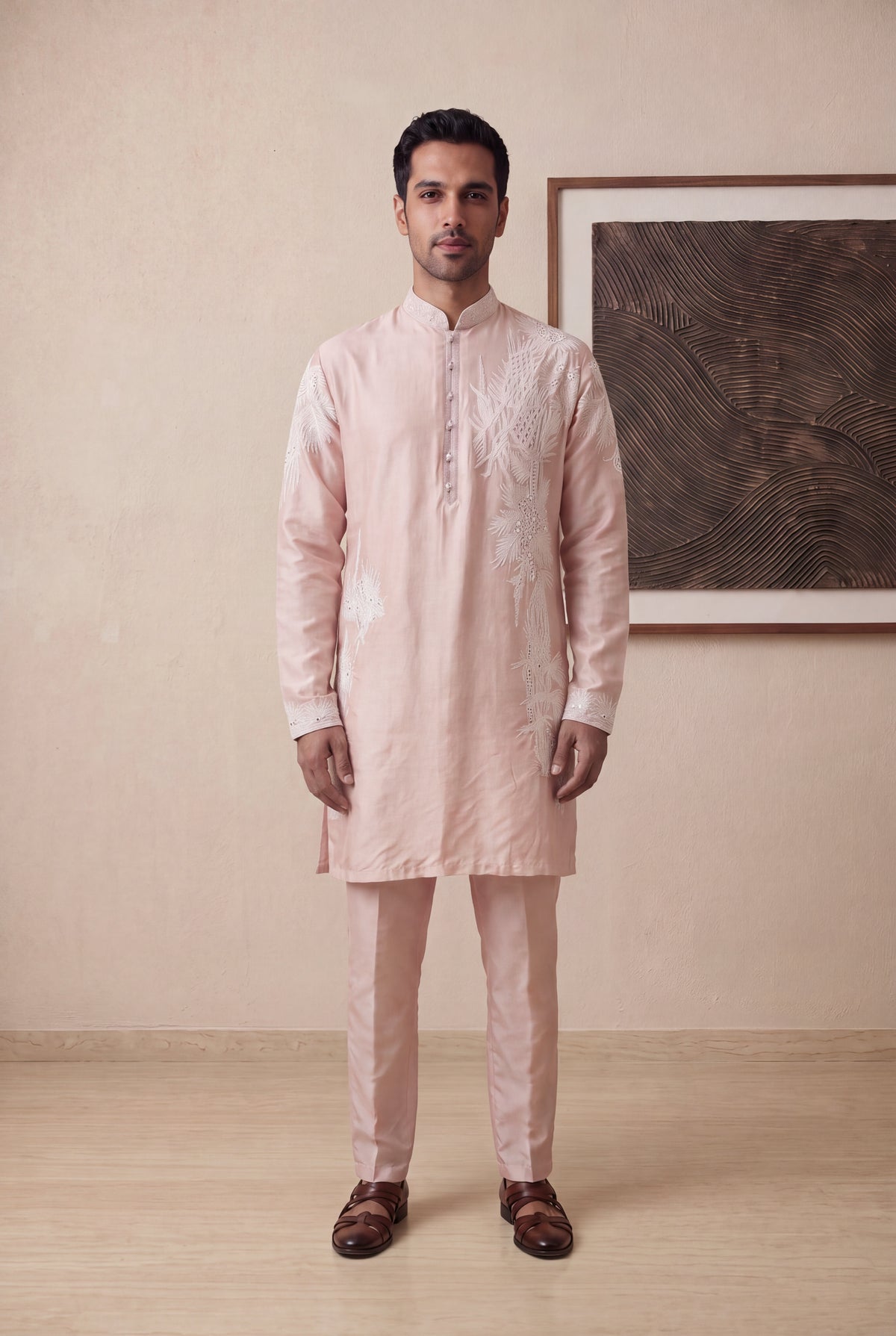Peach Raw Silk Kurta Pant Set - Mokshaa