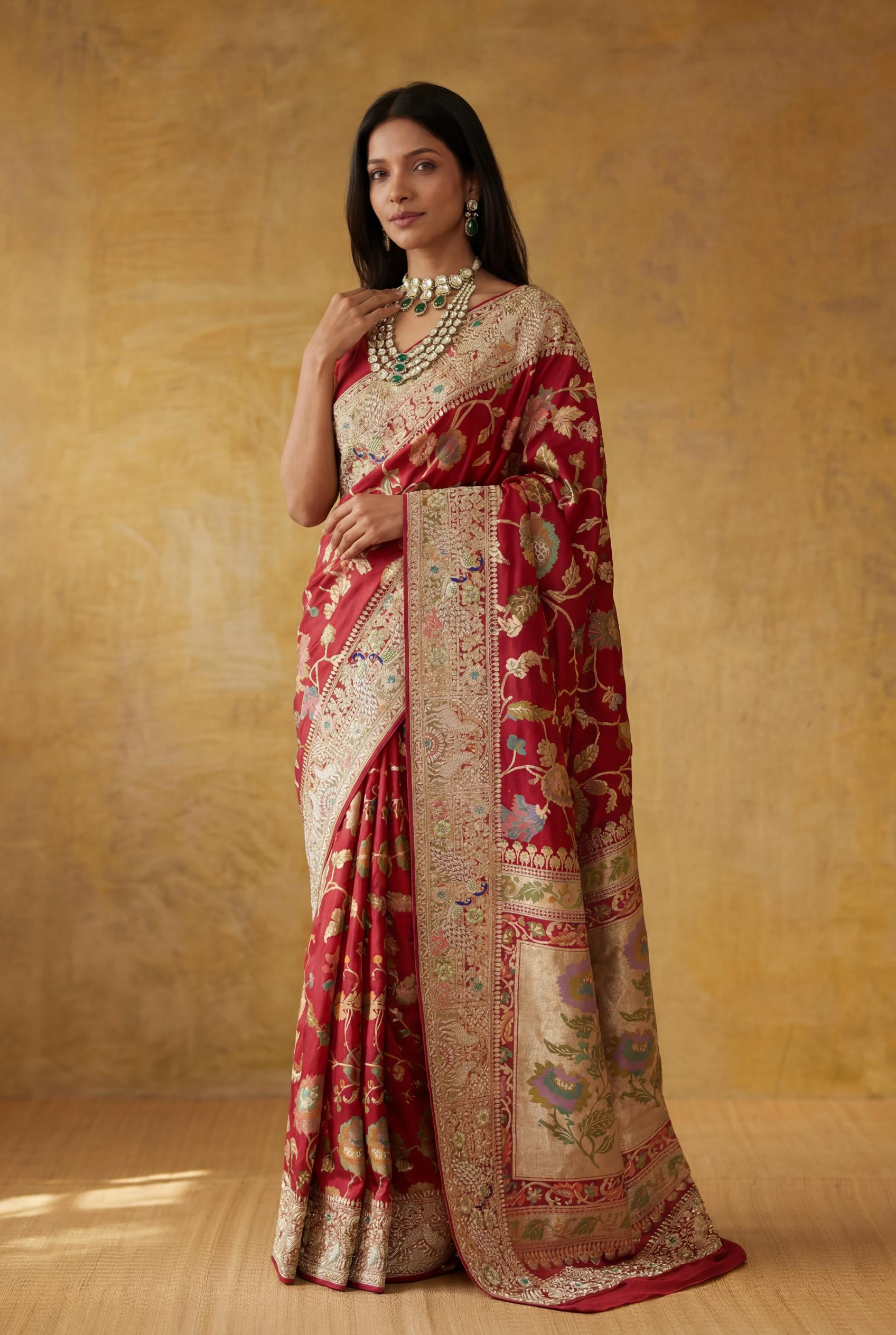 Red Chanderi Silk Saree