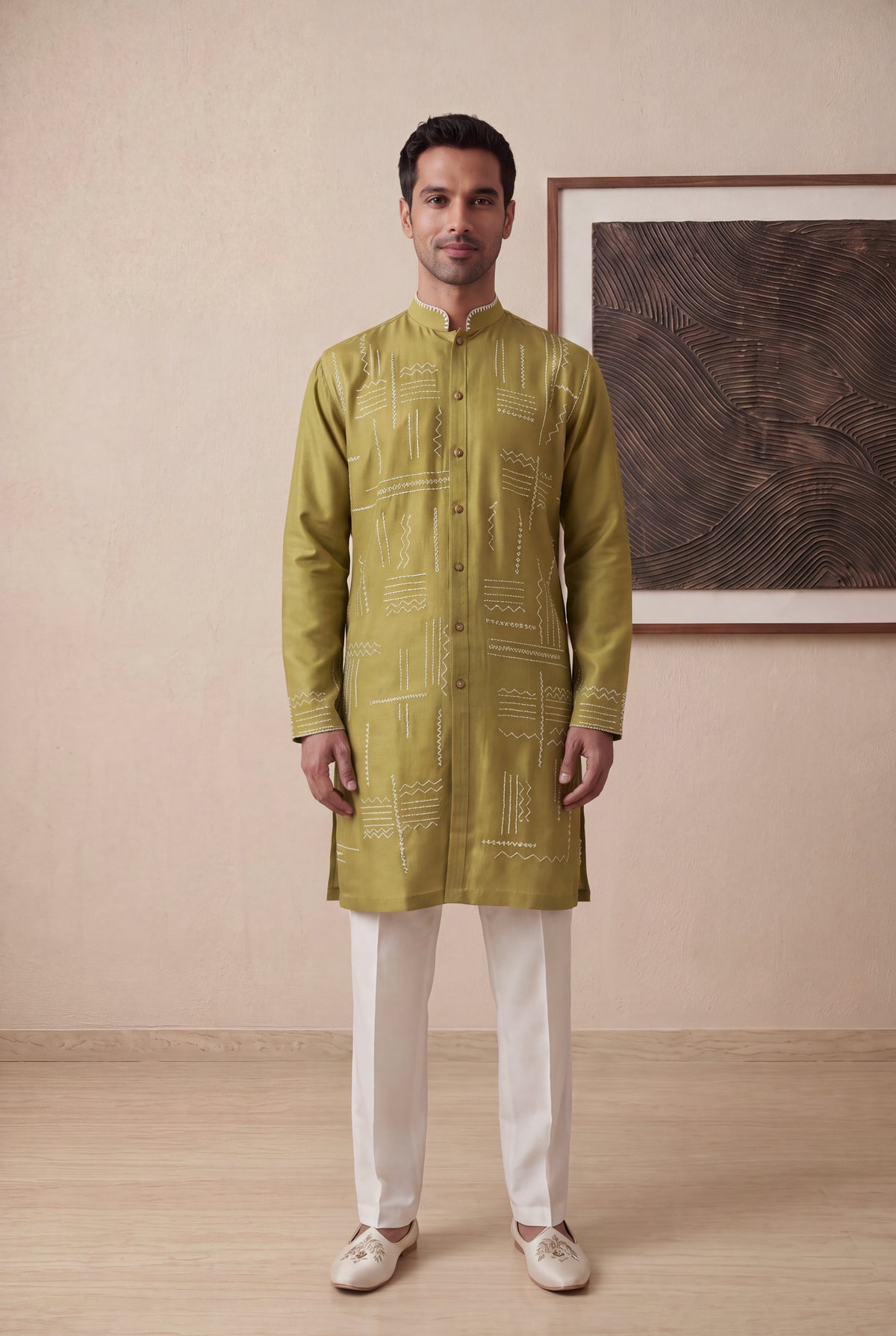 Olive Green Nysa Silk Kurta Pant Set - Mokshaa
