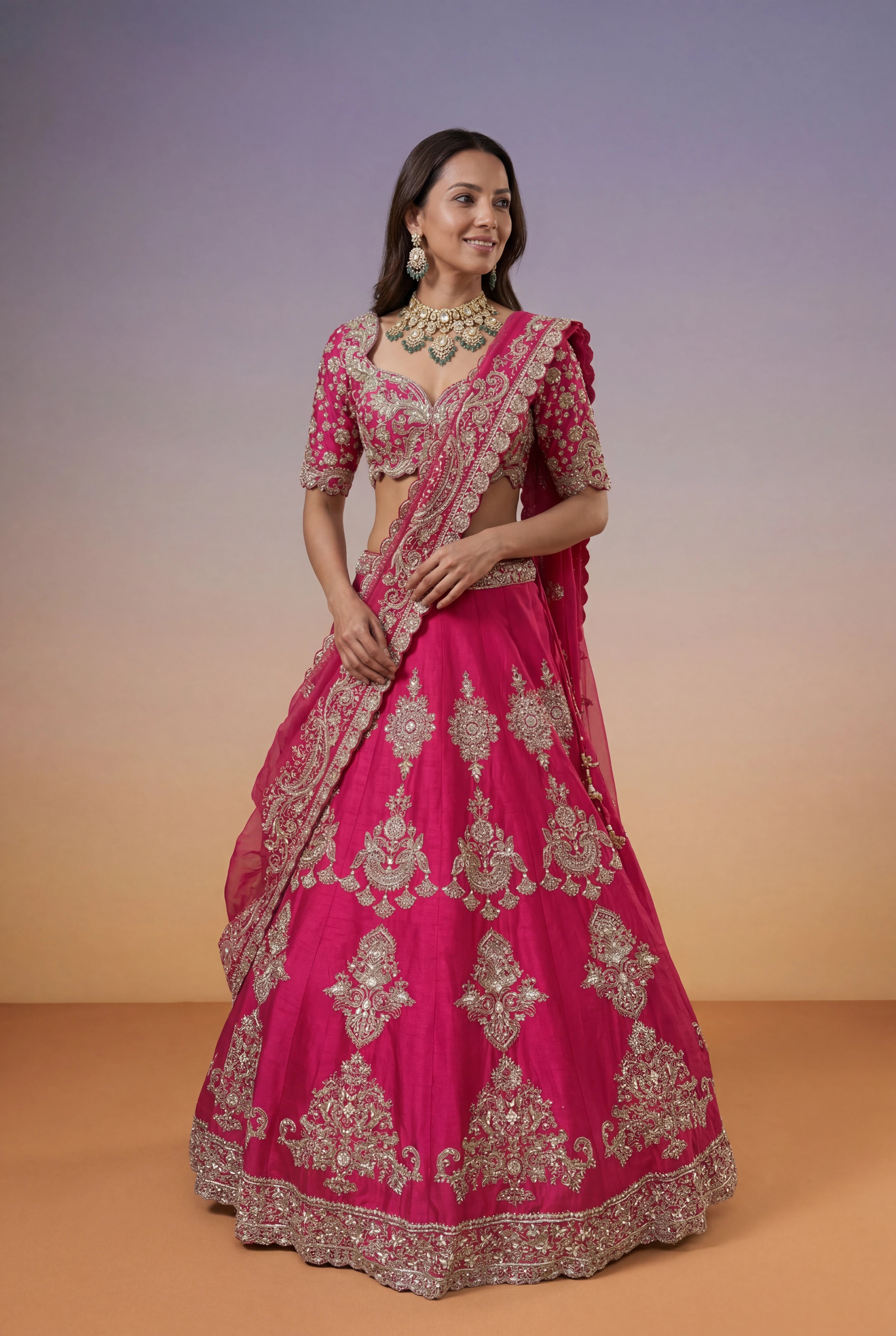 Rani Pink Raw Silk Bridal Lehenga