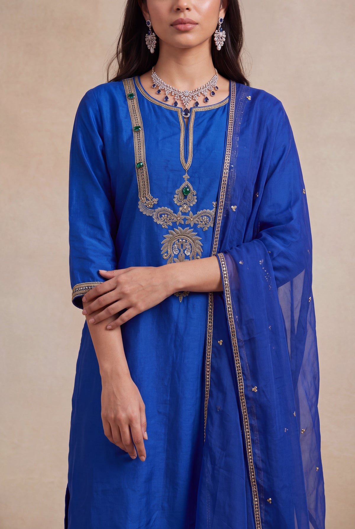 Royal Blue Silk Salwar Set - Mokshaa