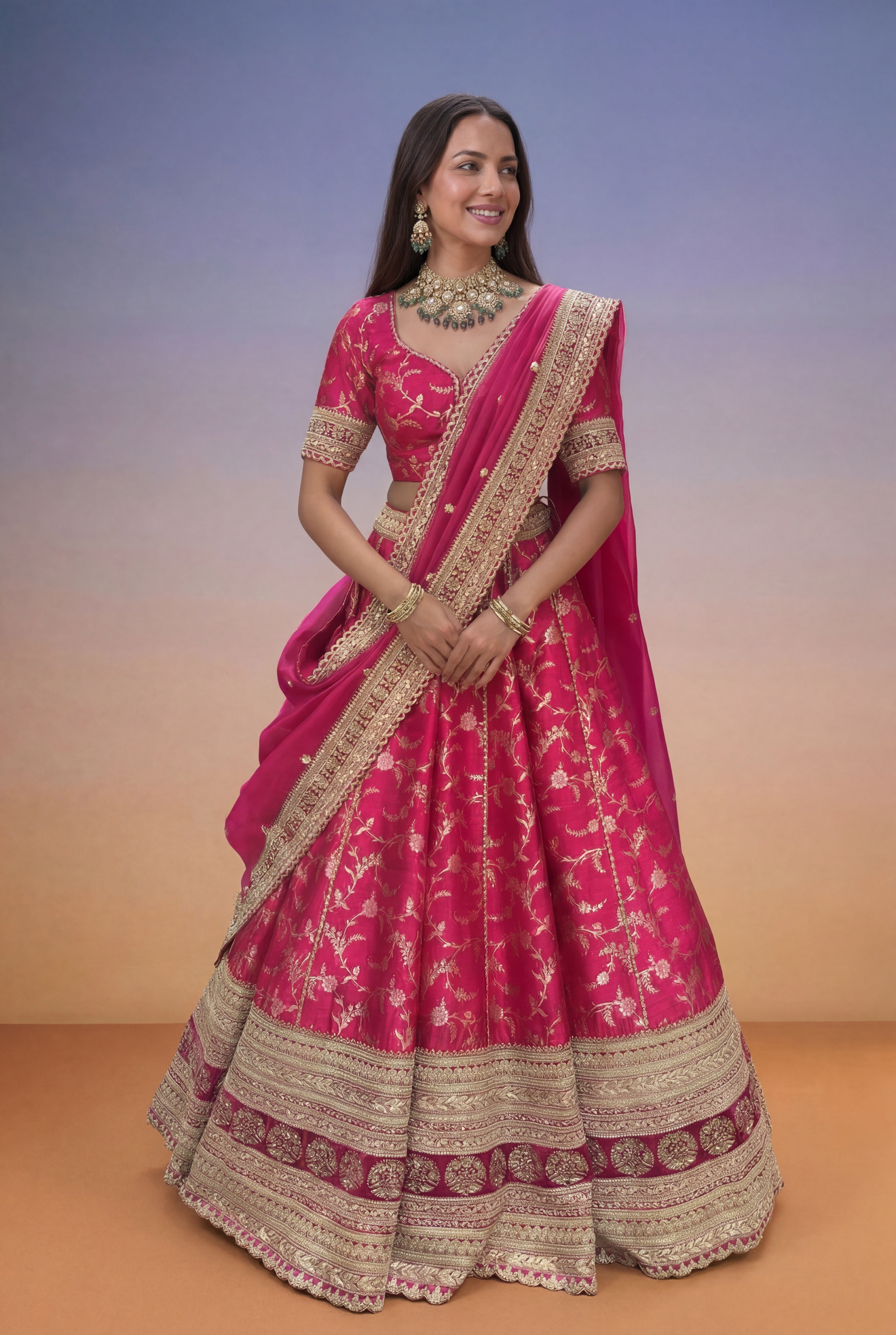 Pink Banarasi Raw Silk Lehenga