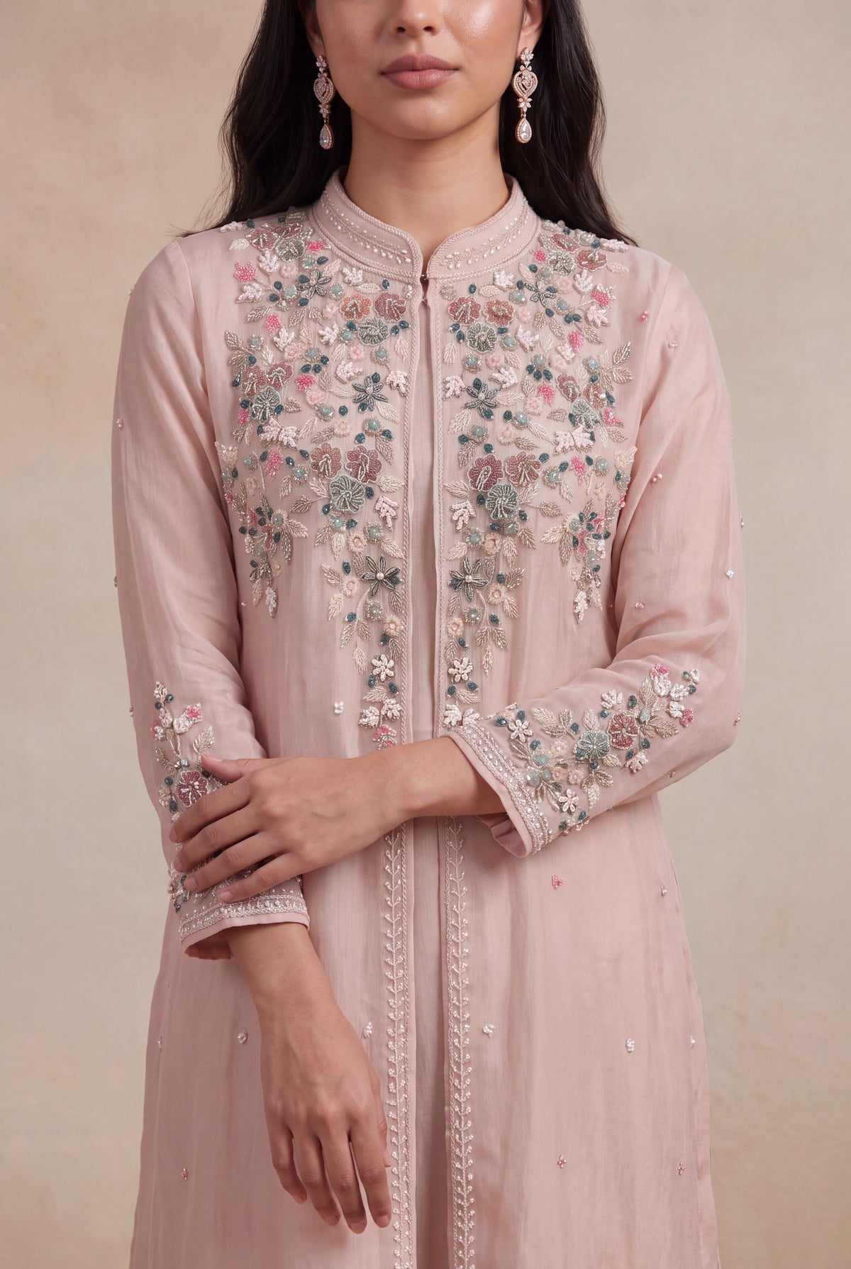 Blush Pink Crepe Indo-Western Sharara Set - Mokshaa