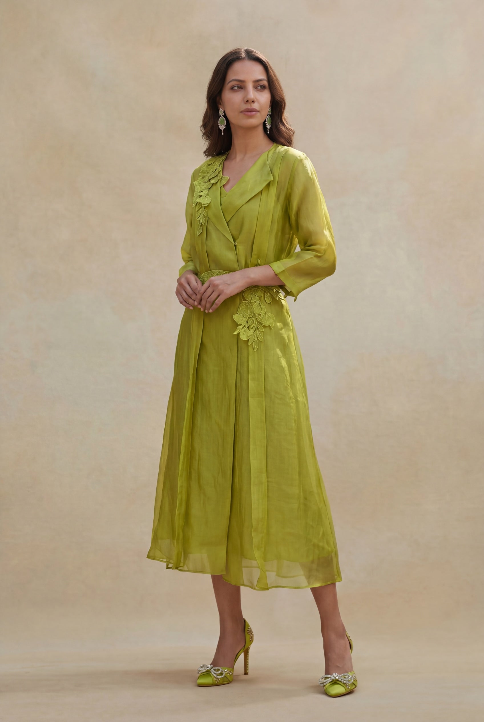 Lime Green Organza Indo-Western Dress