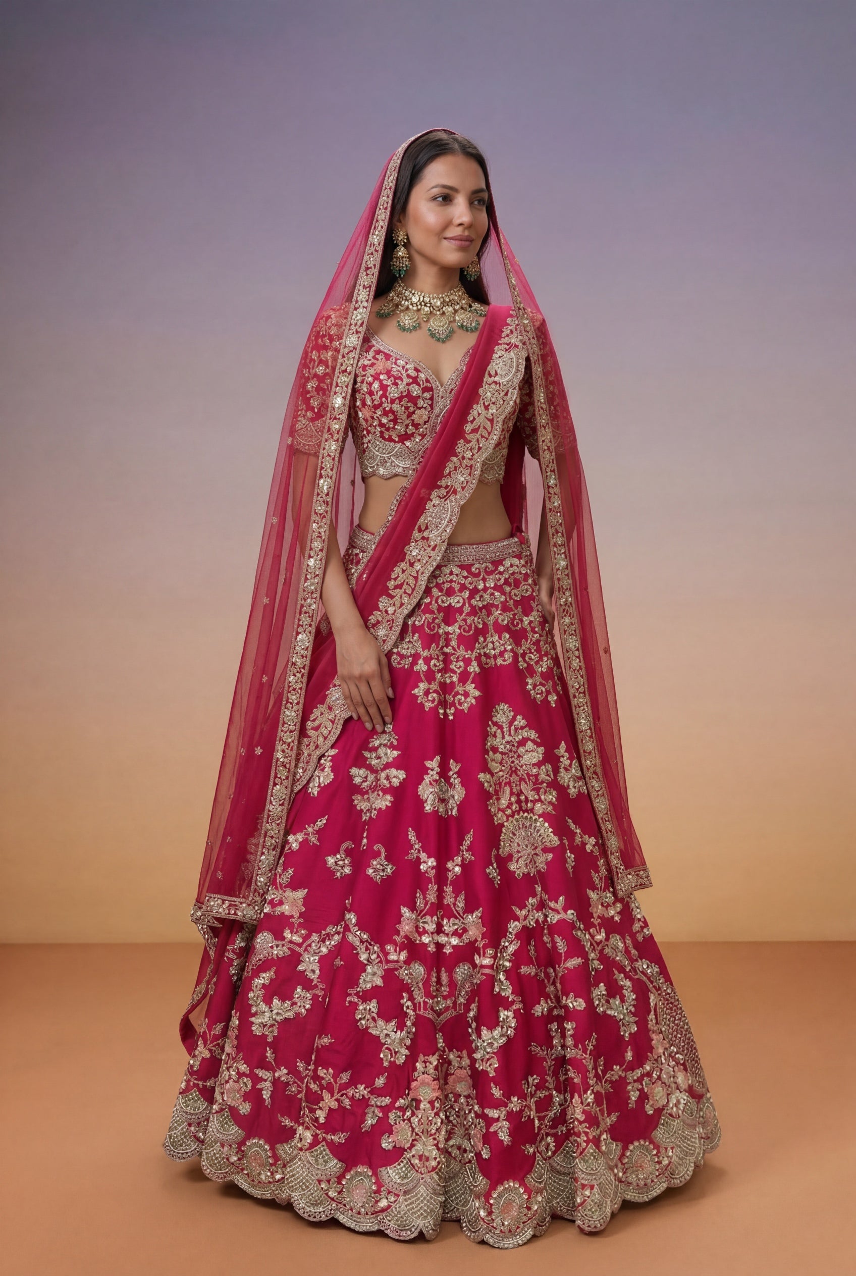 Pink Raw Silk Bridal Lehenga