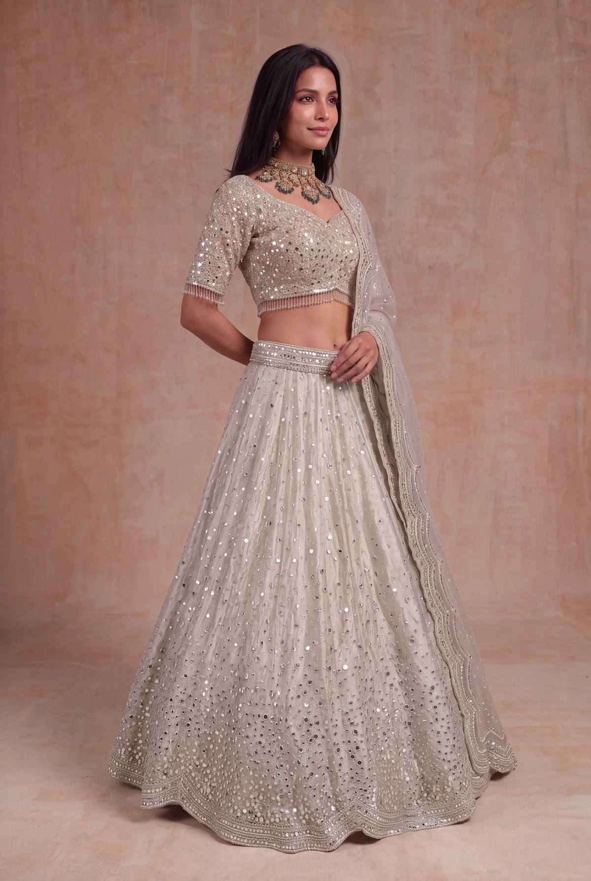 Rose Gold Tissue Lehenga - Mokshaa