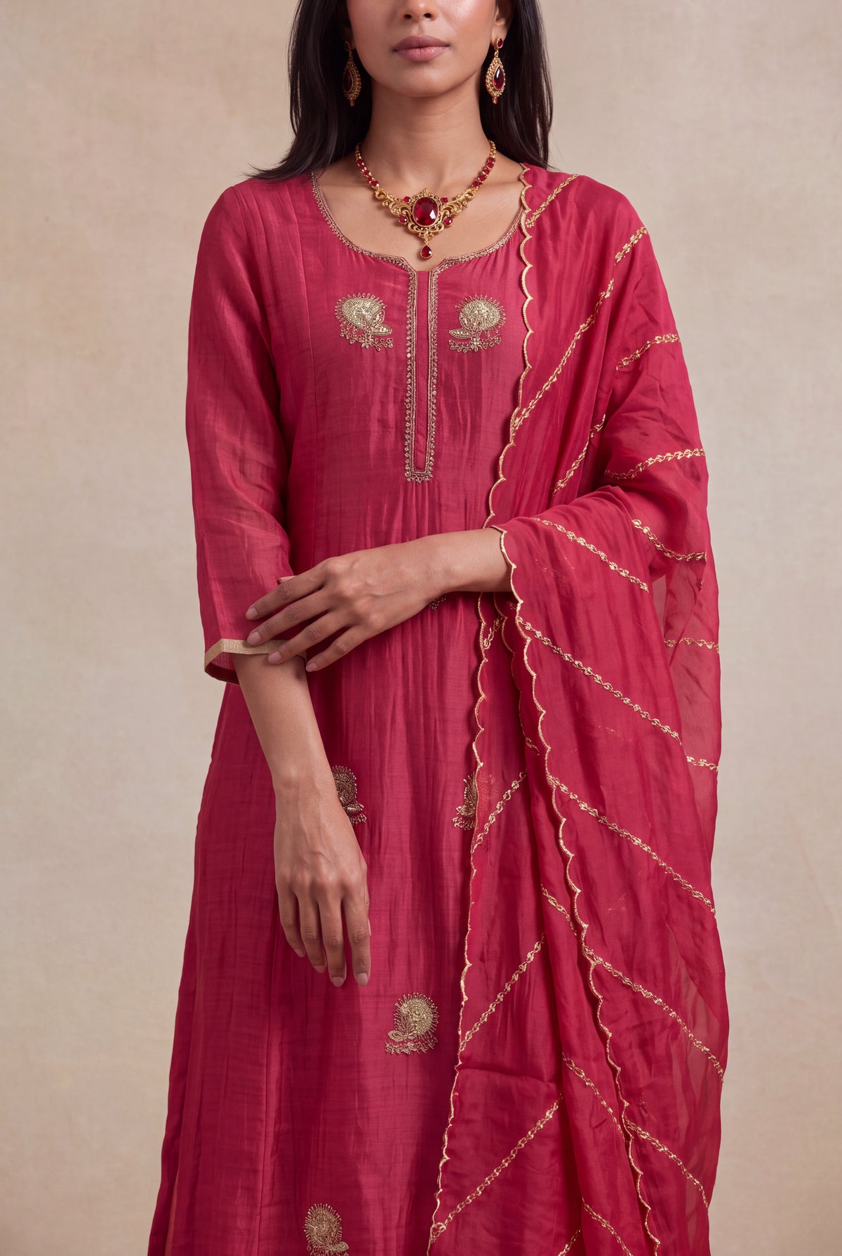 Rani Pink Mul salwar set - Mokshaa