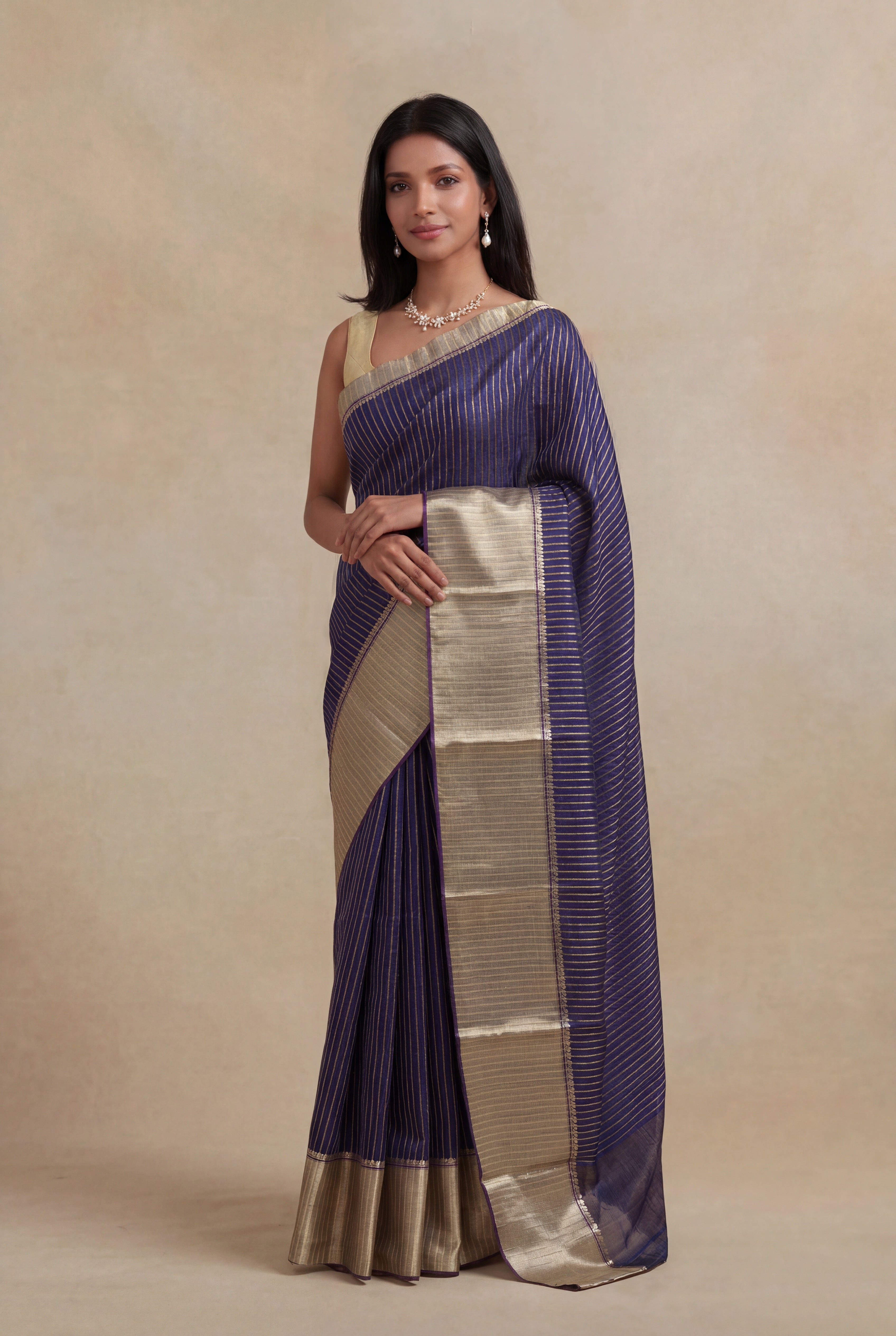 Navy Blue Banarasi Chanderi Silk Saree