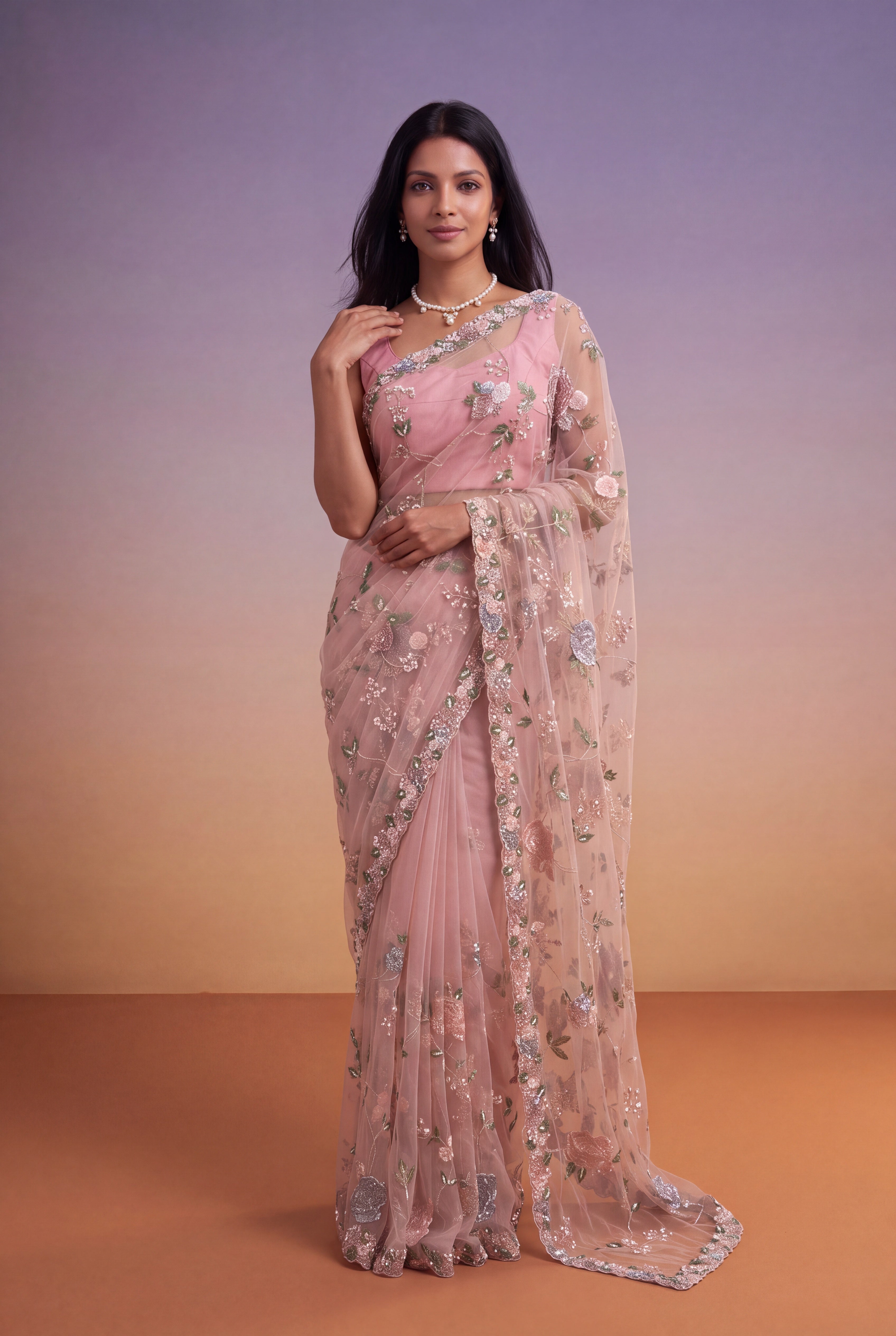 Blush Pink Net Saree