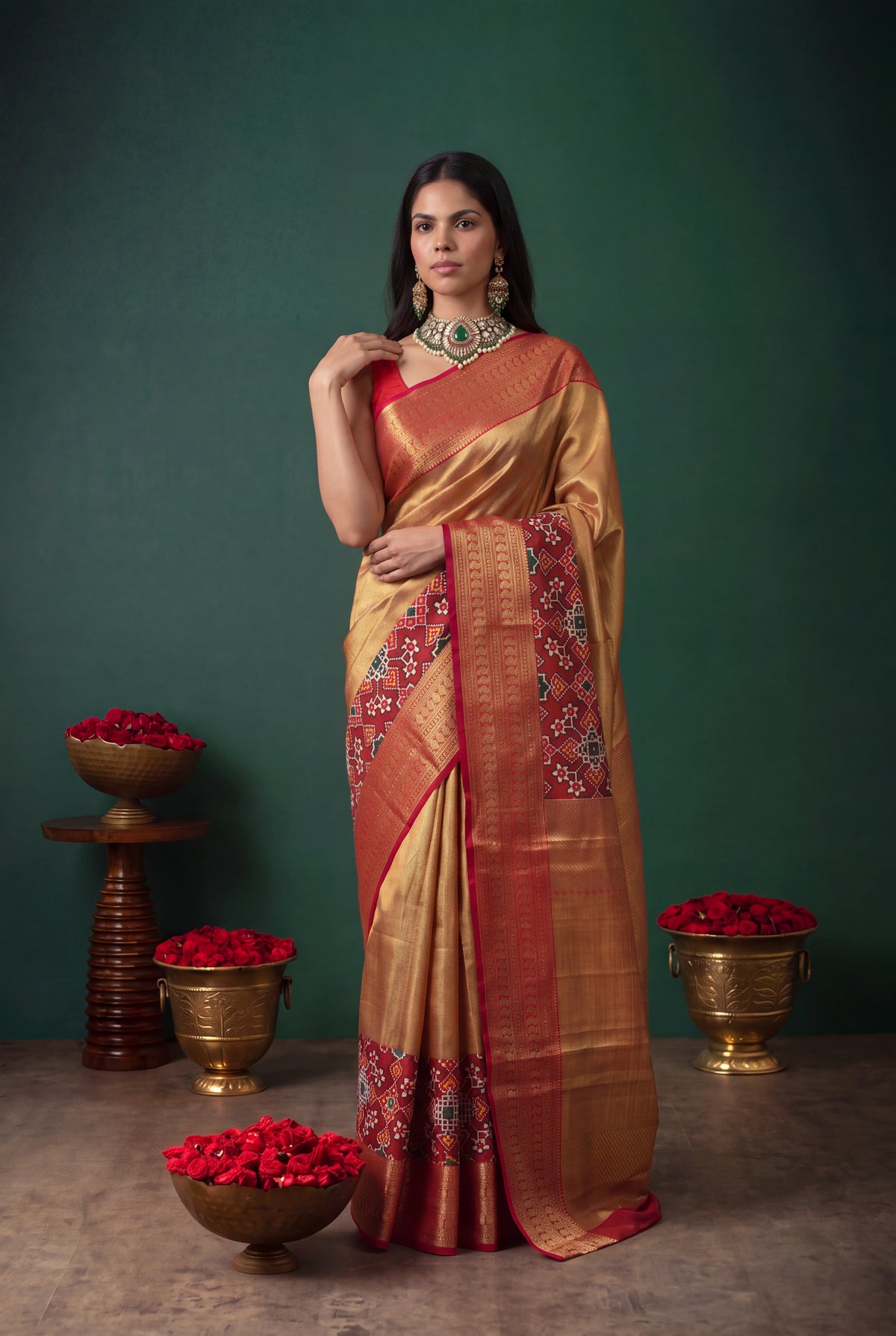 Gold Kanchivaram Tissue Silk Saree - Mokshaa