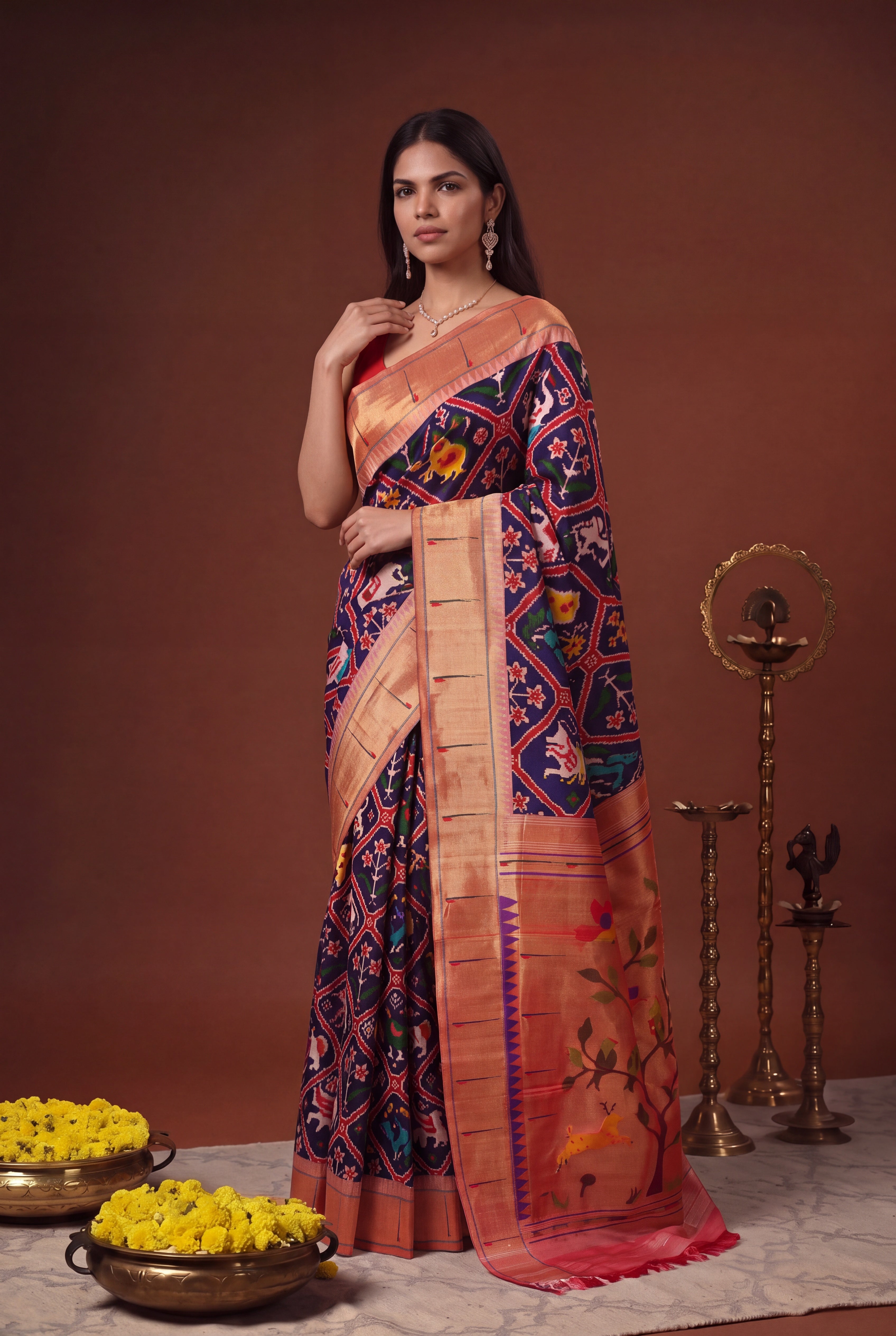 Royal Blue Pattan Patola Fusion Silk Saree