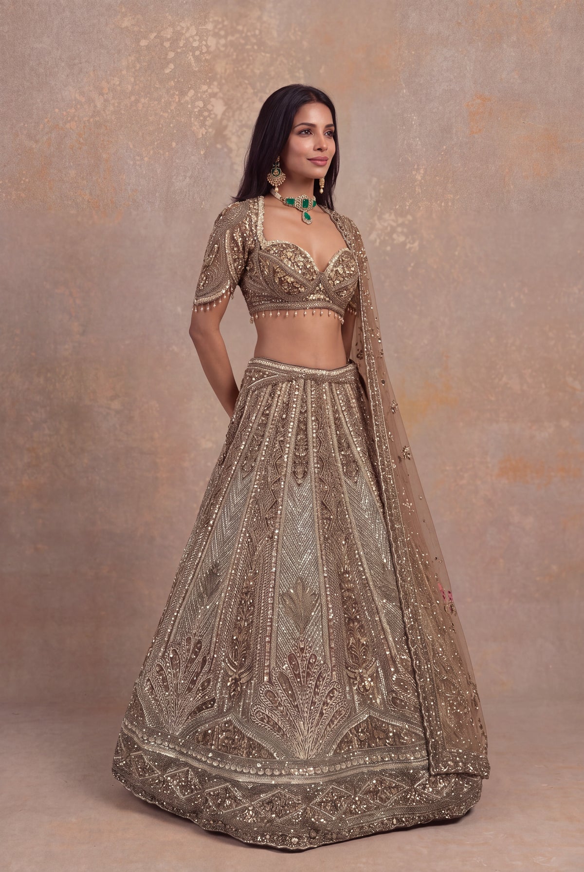 Honey Net Embellished Lehenga - Mokshaa