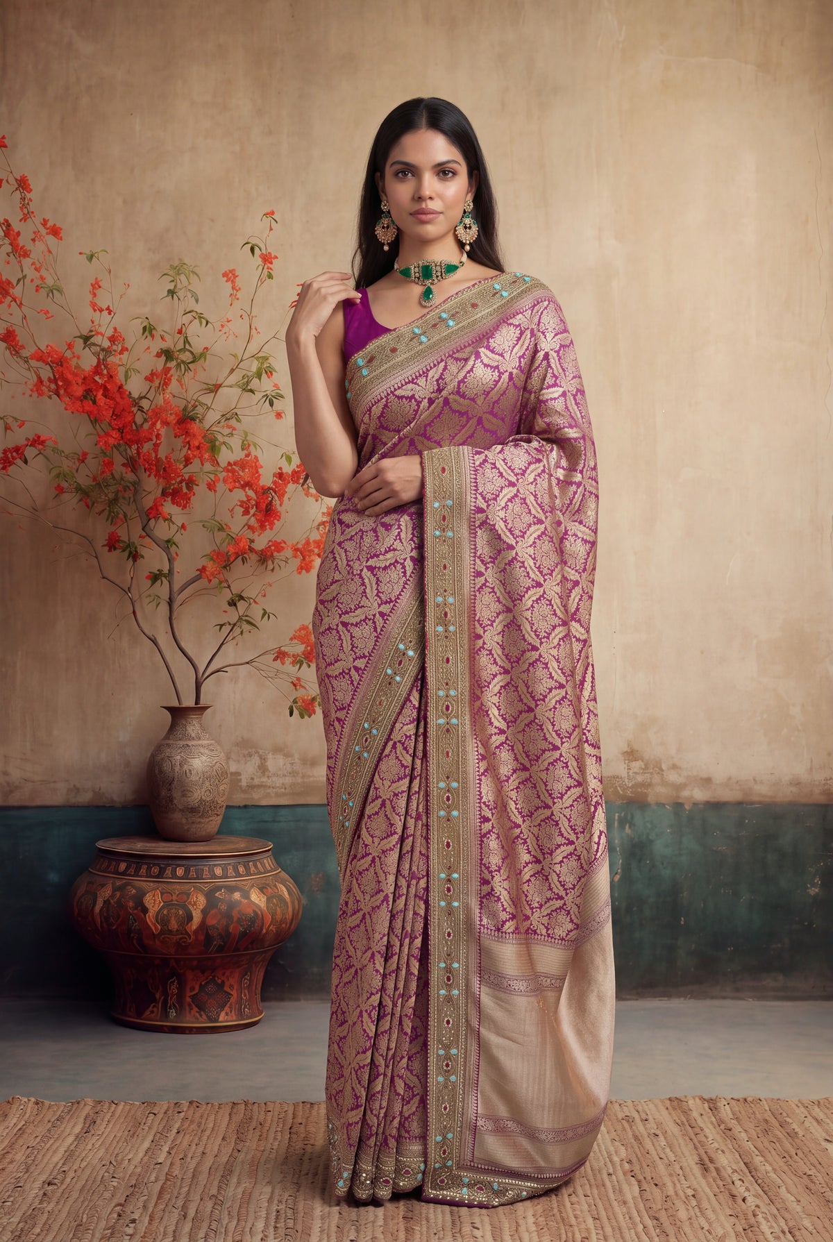 Magenta Banarasi Silk Saree - Mokshaa