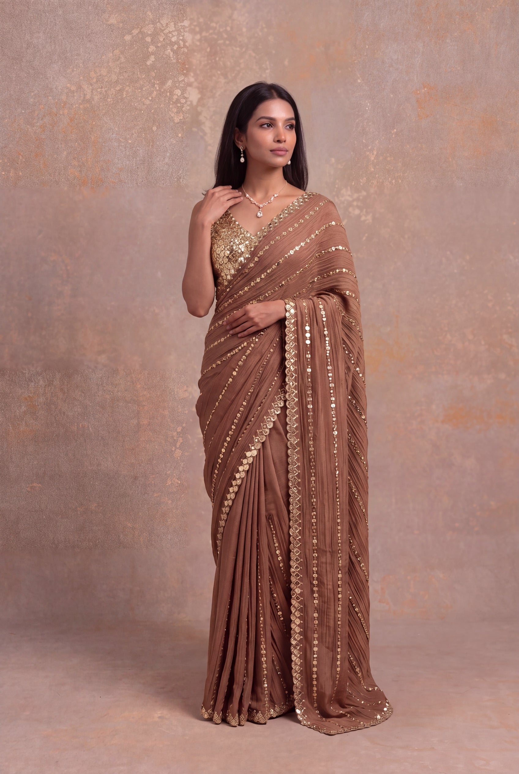 Brown Crush Crepe Saree