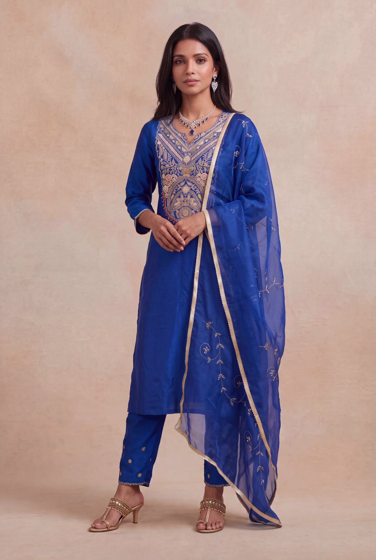 Royal Blue Silk Salwar Set - Mokshaa