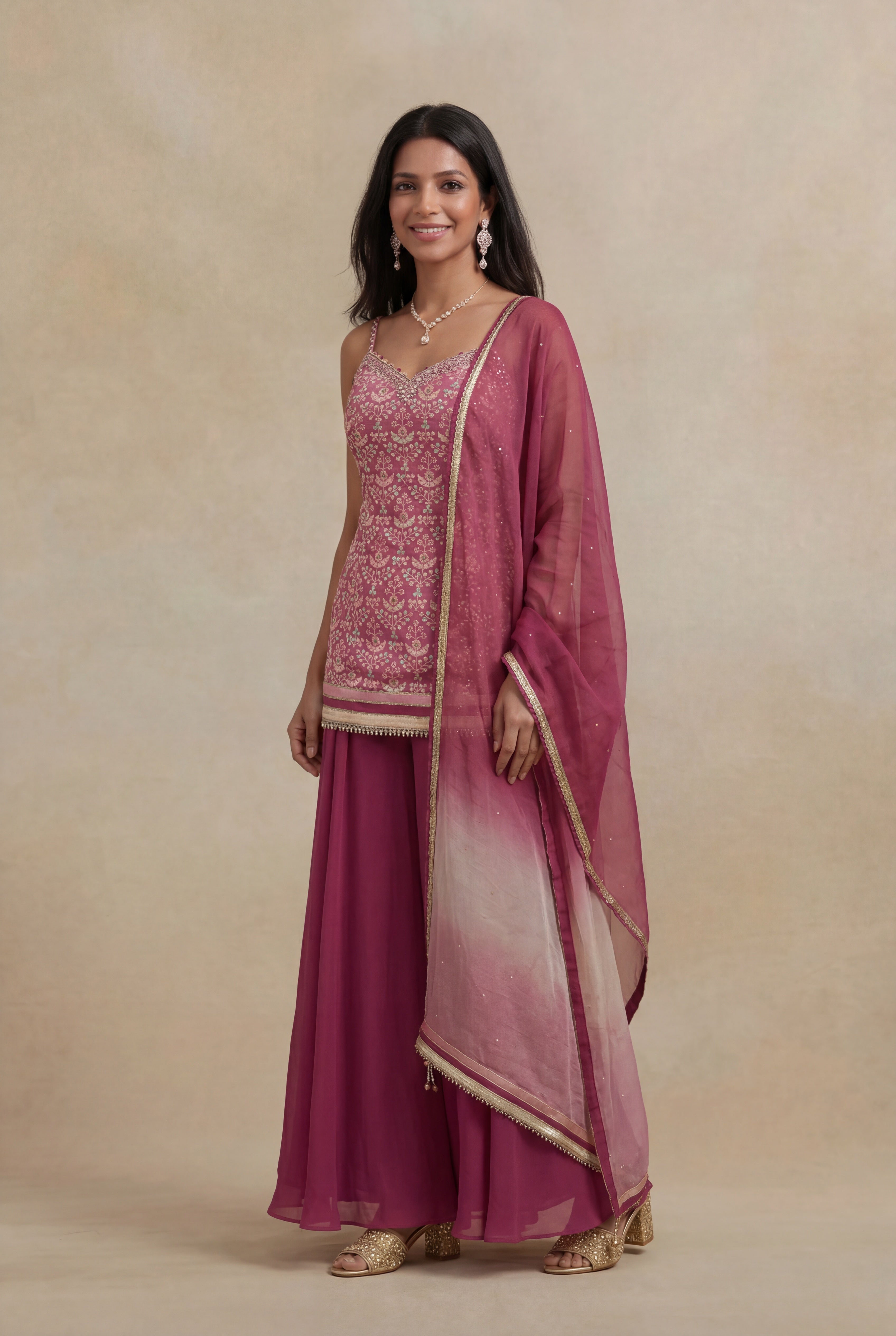 Rose Pink Georgette Indo-Western Set