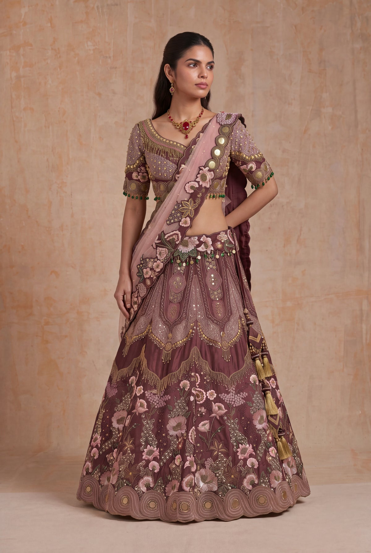 Wine Silk Lehenga - Mokshaa