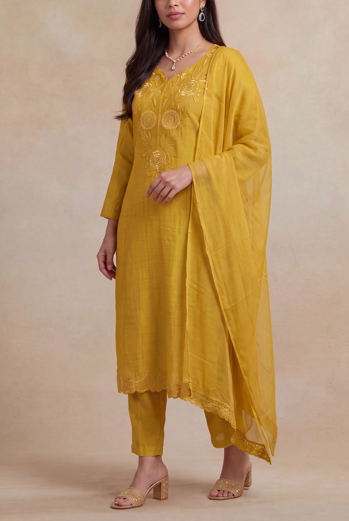Mustard Mul Cotton Straight-Cut Salwar Set - Mokshaa