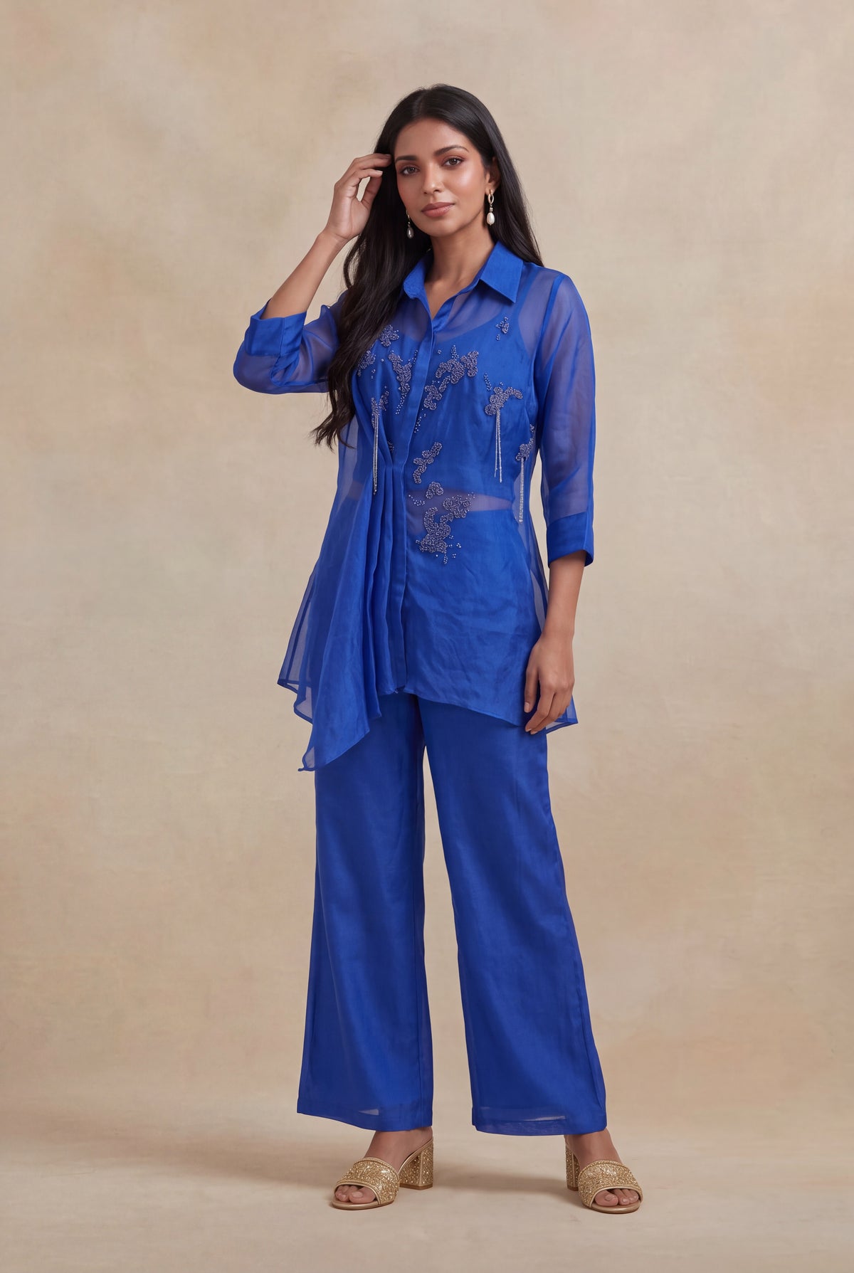 Royal Blue Organza Co-ord Set - Mokshaa