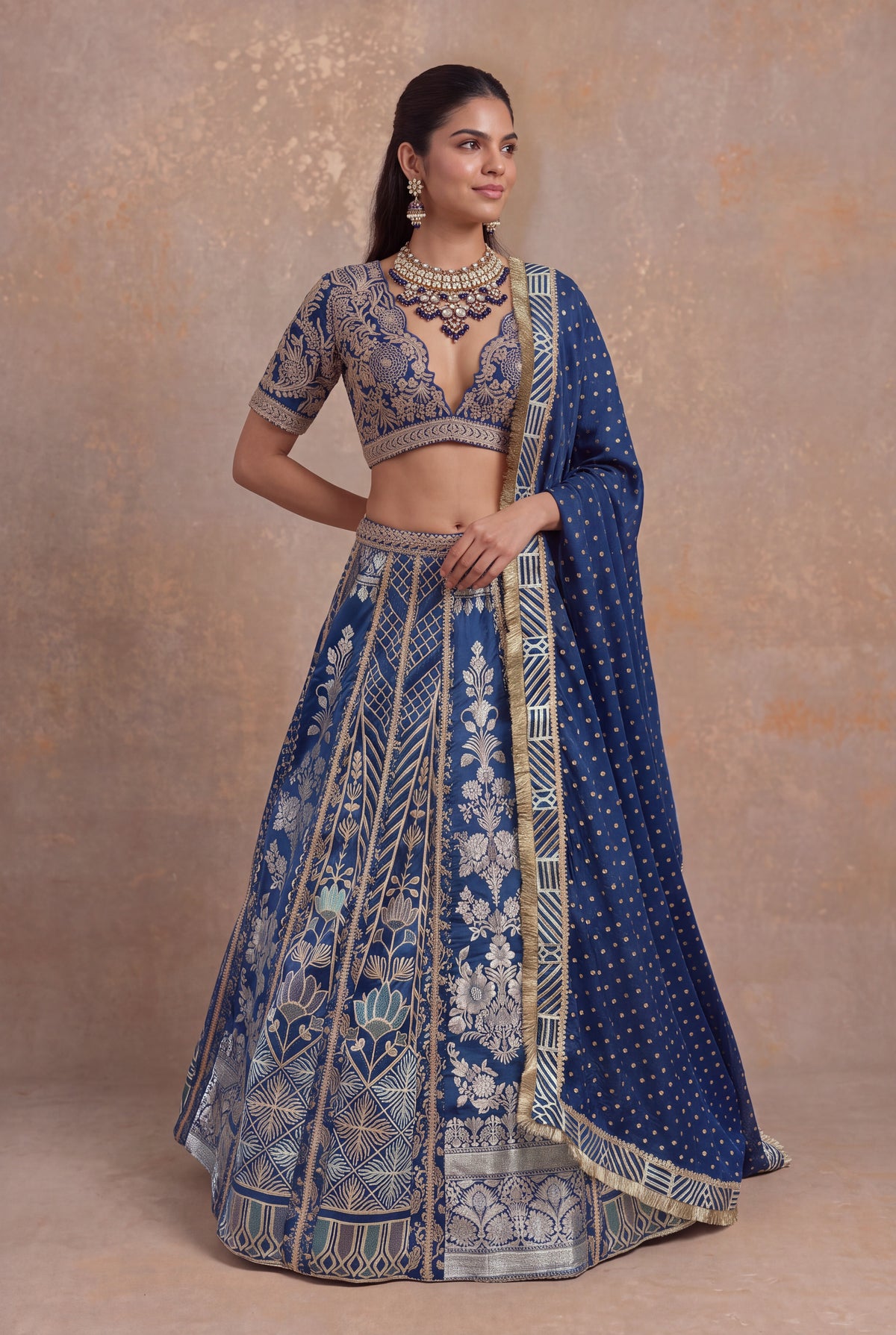 Royal Blue Banarasi Lehenga - Mokshaa