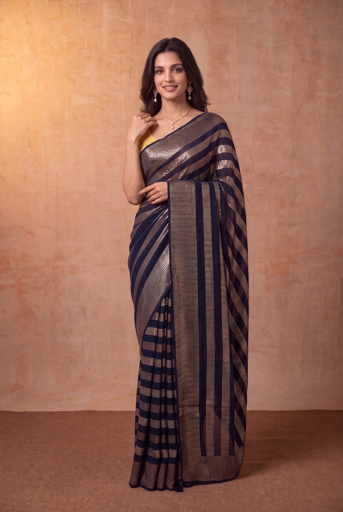 Navy Blue Georgette Saree - Mokshaa