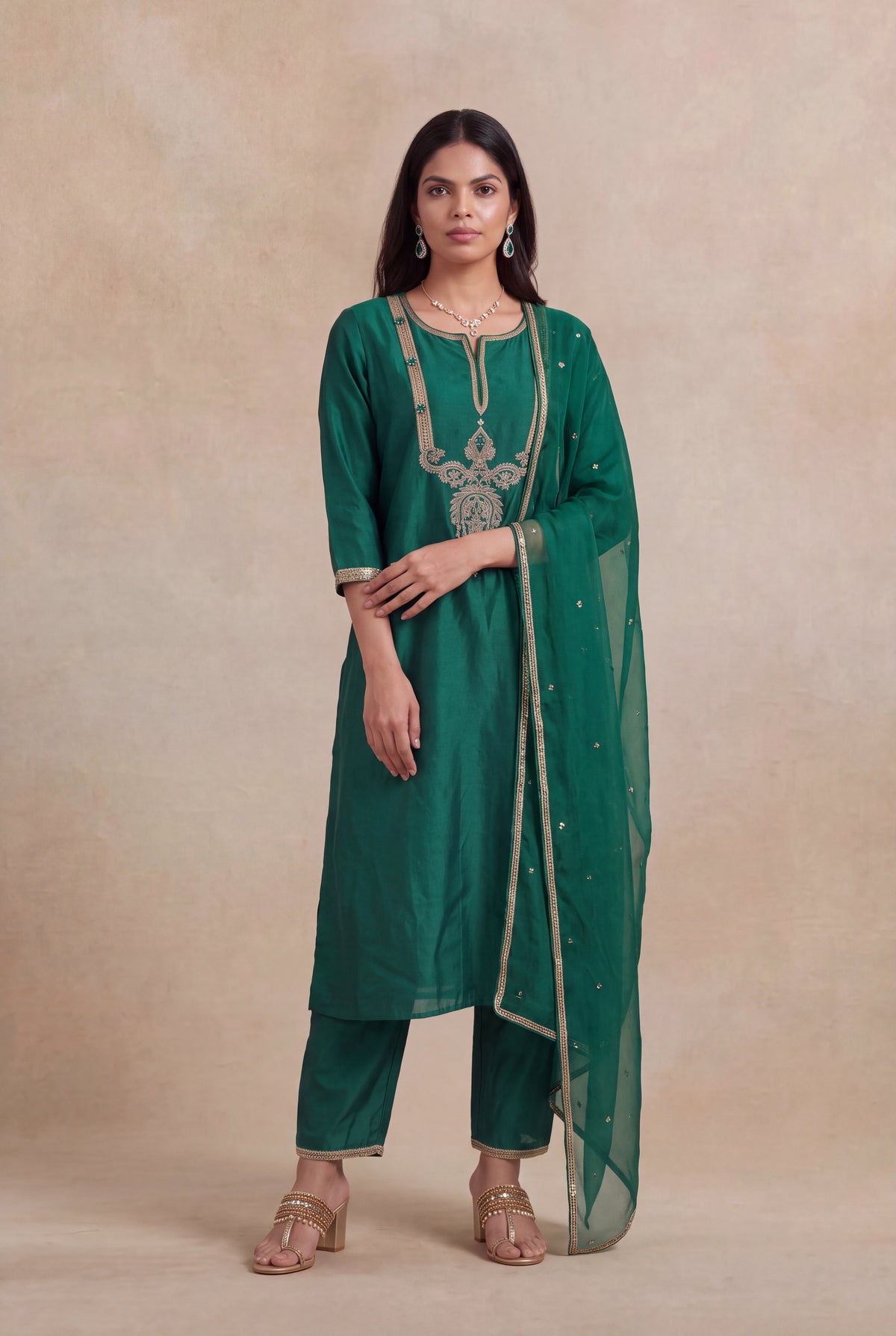Emerald Green Silk Salwar Set - Mokshaa