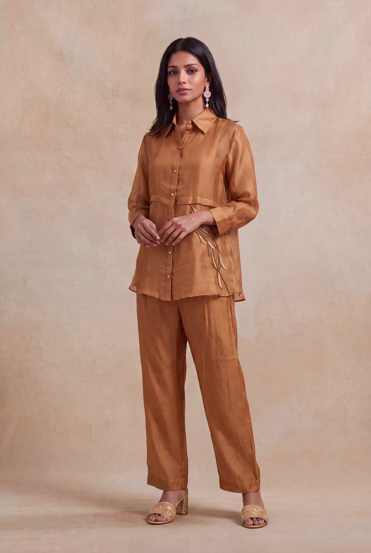 Rust Organza Katdana Co-ord Set - Mokshaa