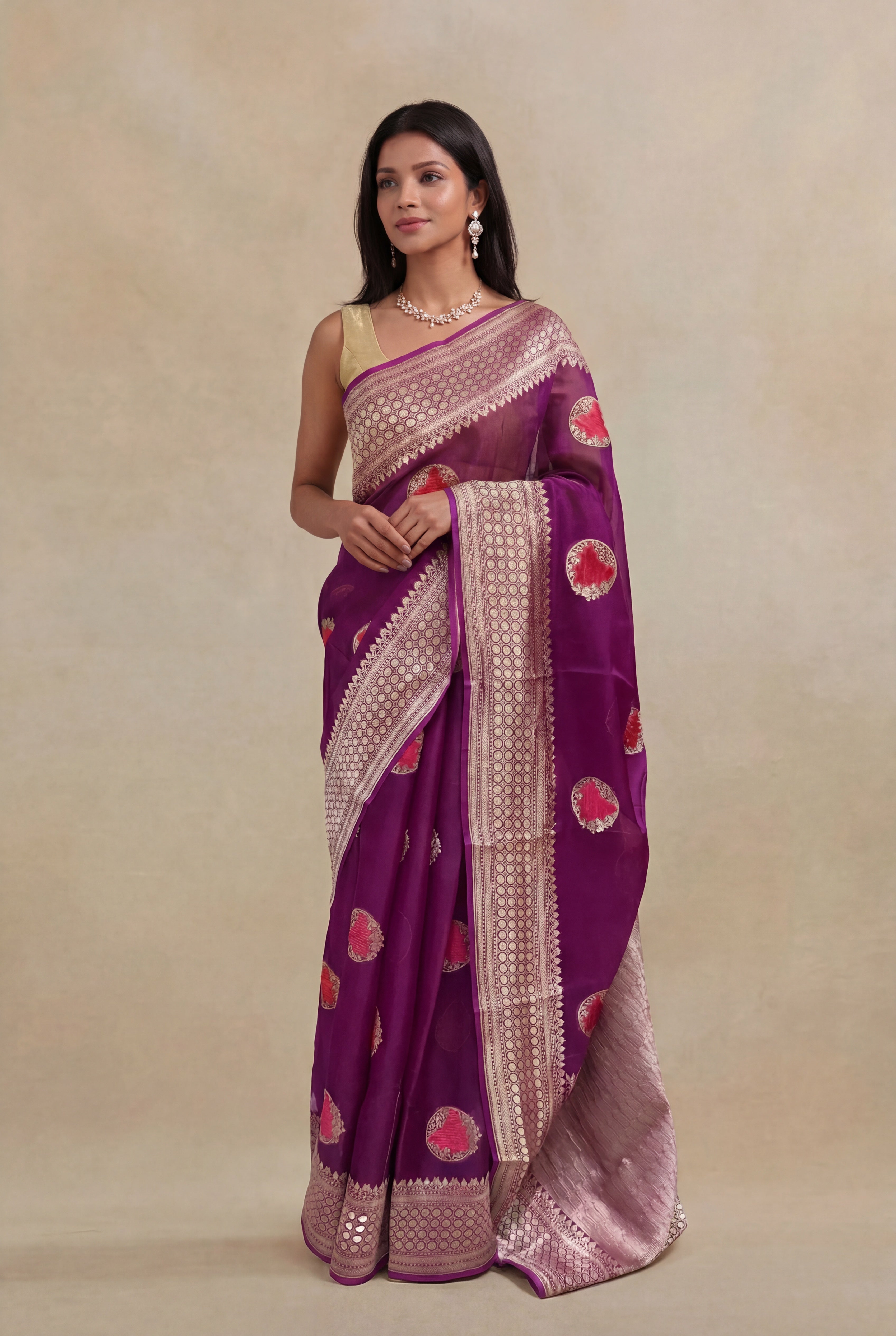 Violet Banarasi Organza Saree