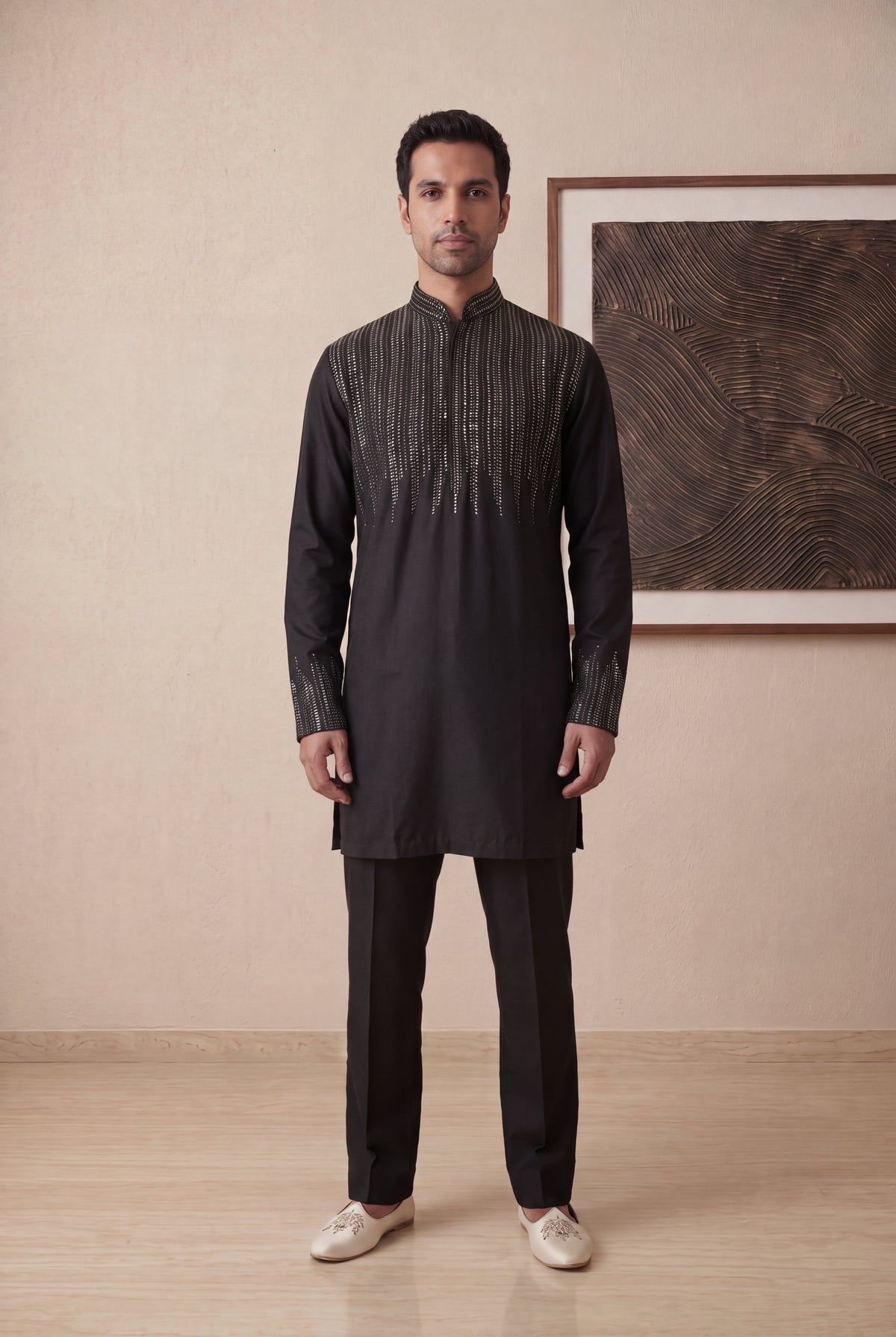 Black Nysa Silk Kurta Pant Set - Mokshaa