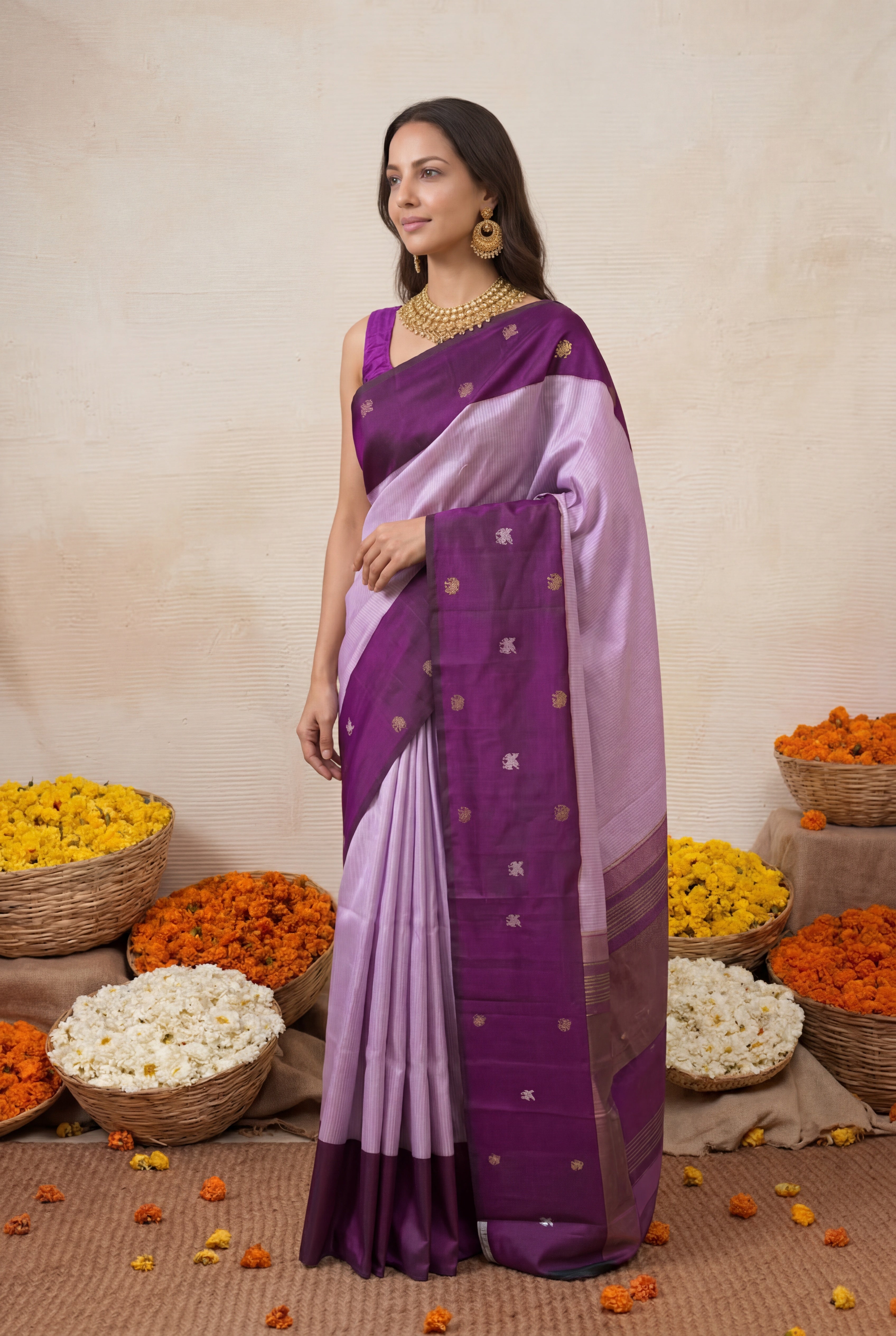 Lavender and Royal Purple Kanchivaram Silk Saree