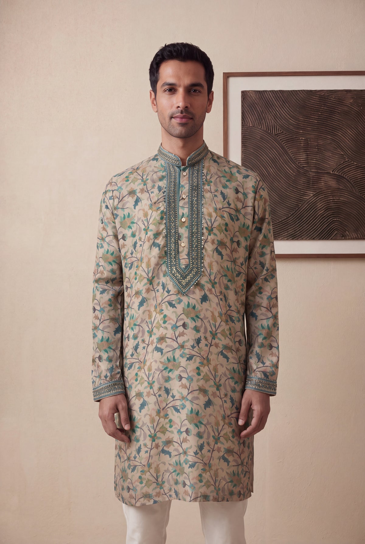 Multicolour Kalamkari Printed Silk Kurta Pant Set - Mokshaa