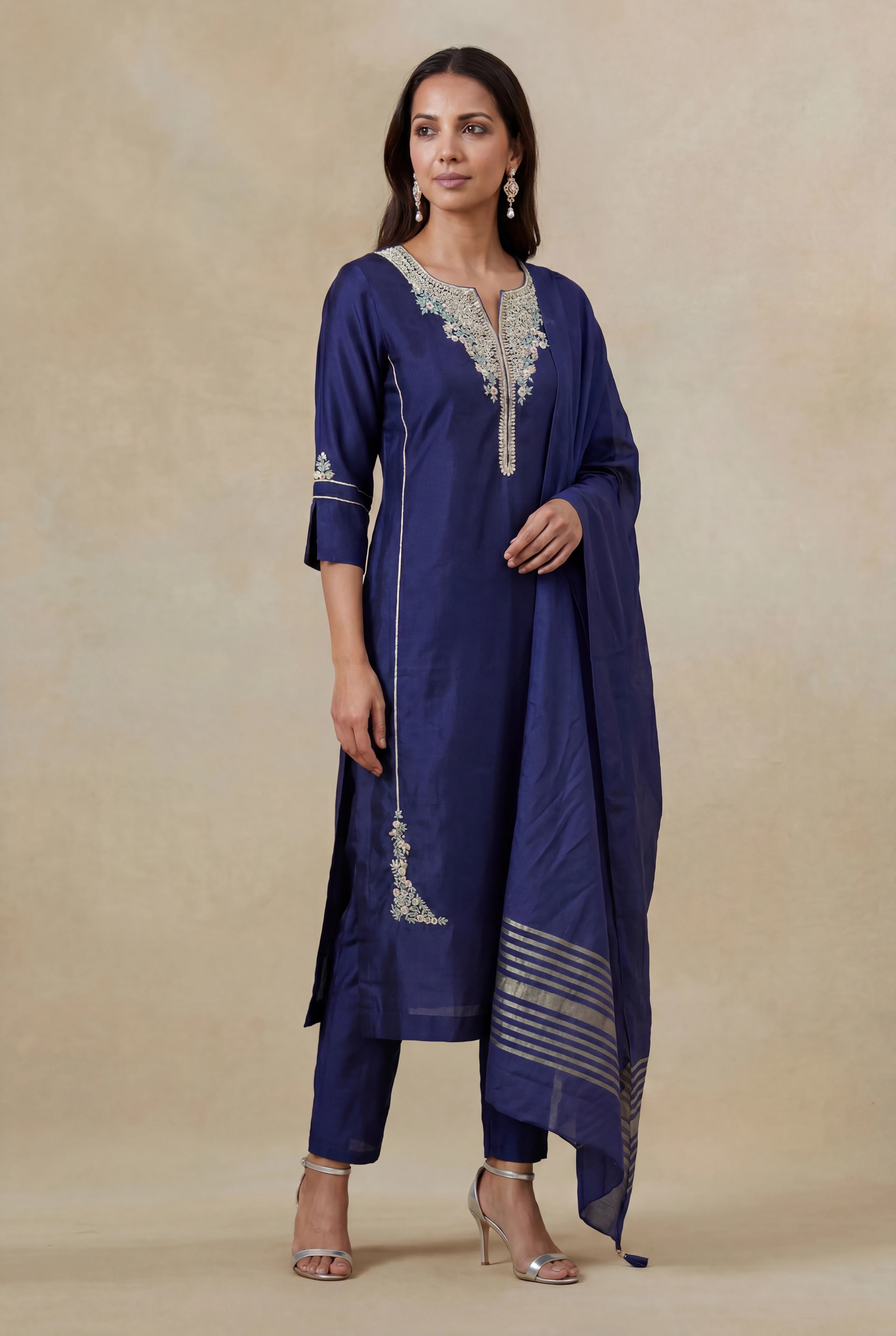 Royal Blue Satin Silk Kurta Set