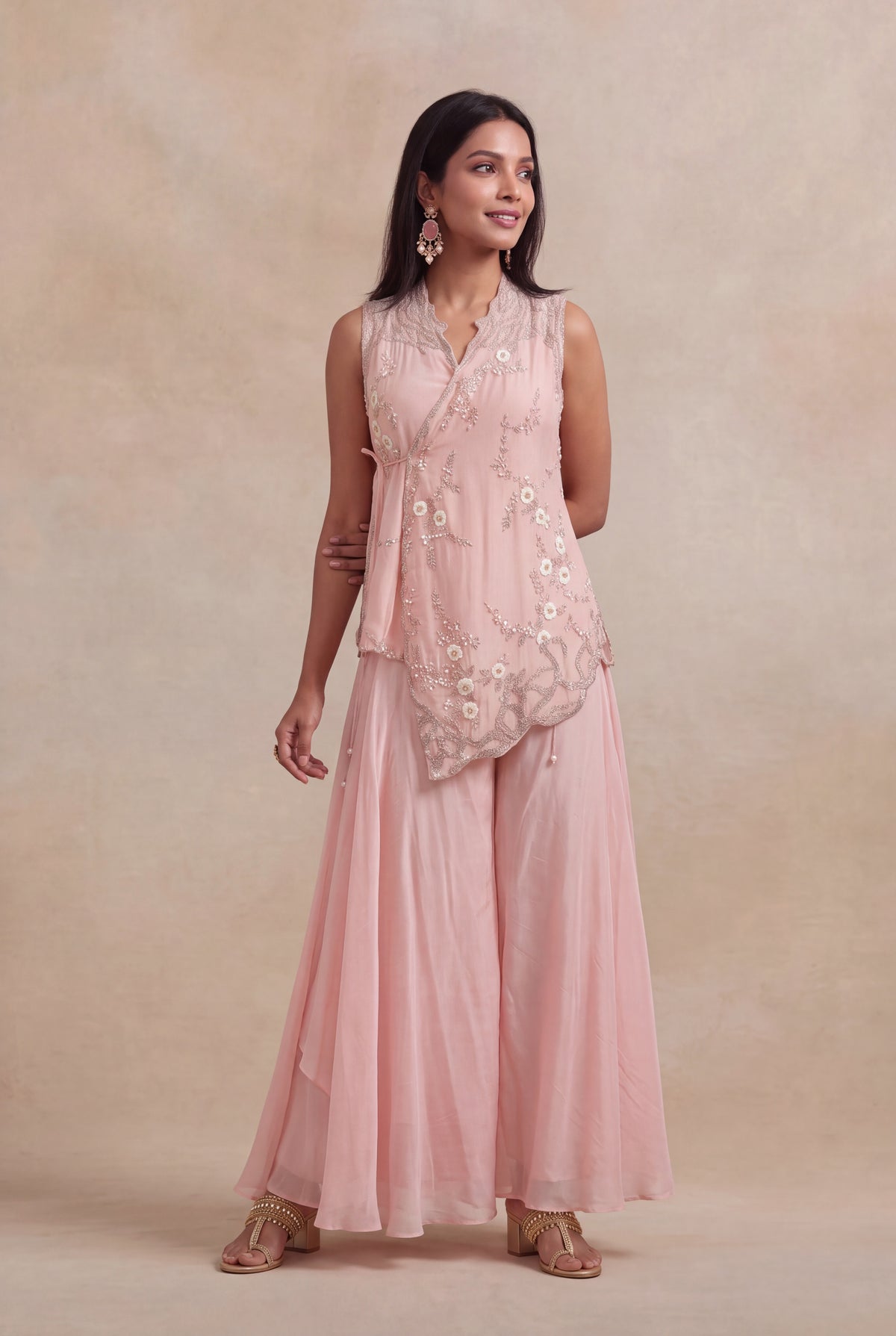 Blush Pink Silk Palazzo Set - Mokshaa