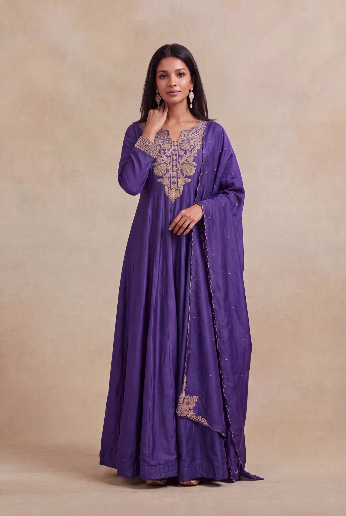 Purple Raw Silk Anarkali Set - Mokshaa