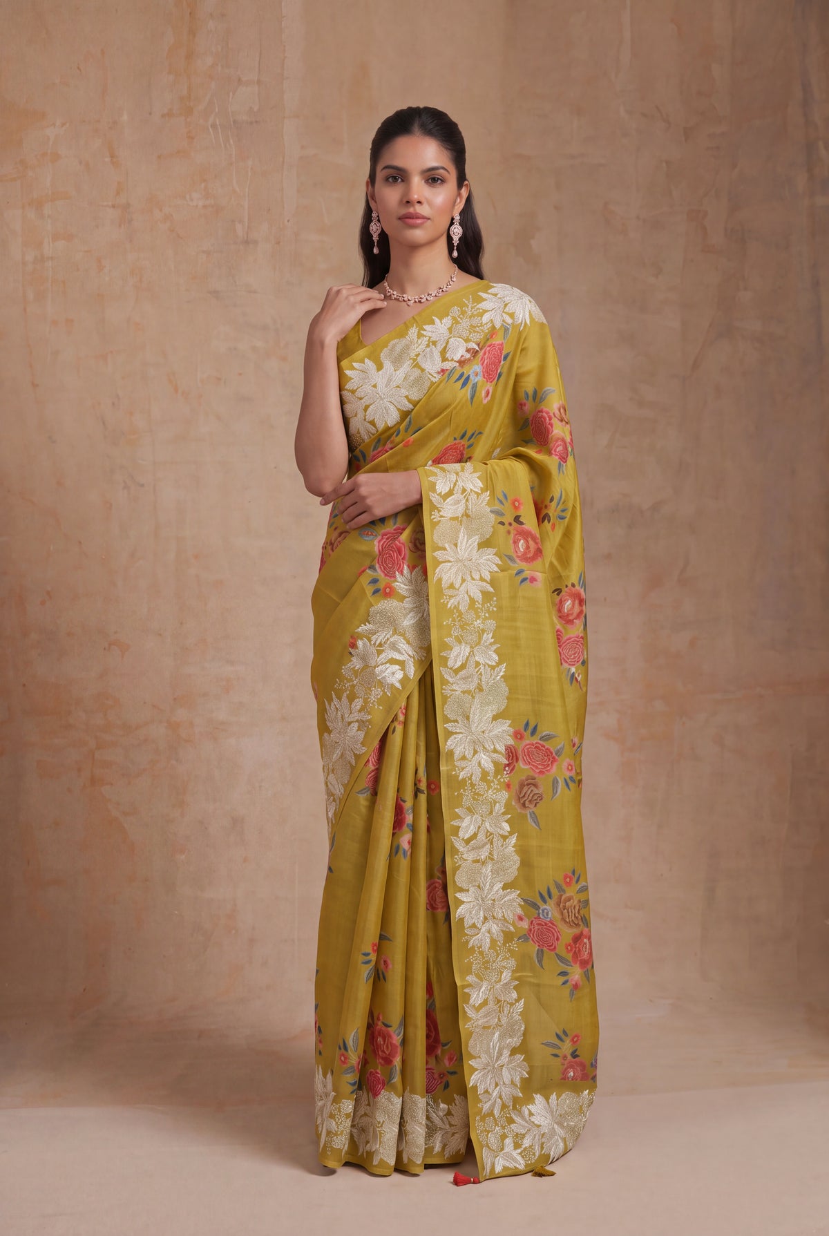 Mustard Yellow Tussar Silk Saree - Mokshaa