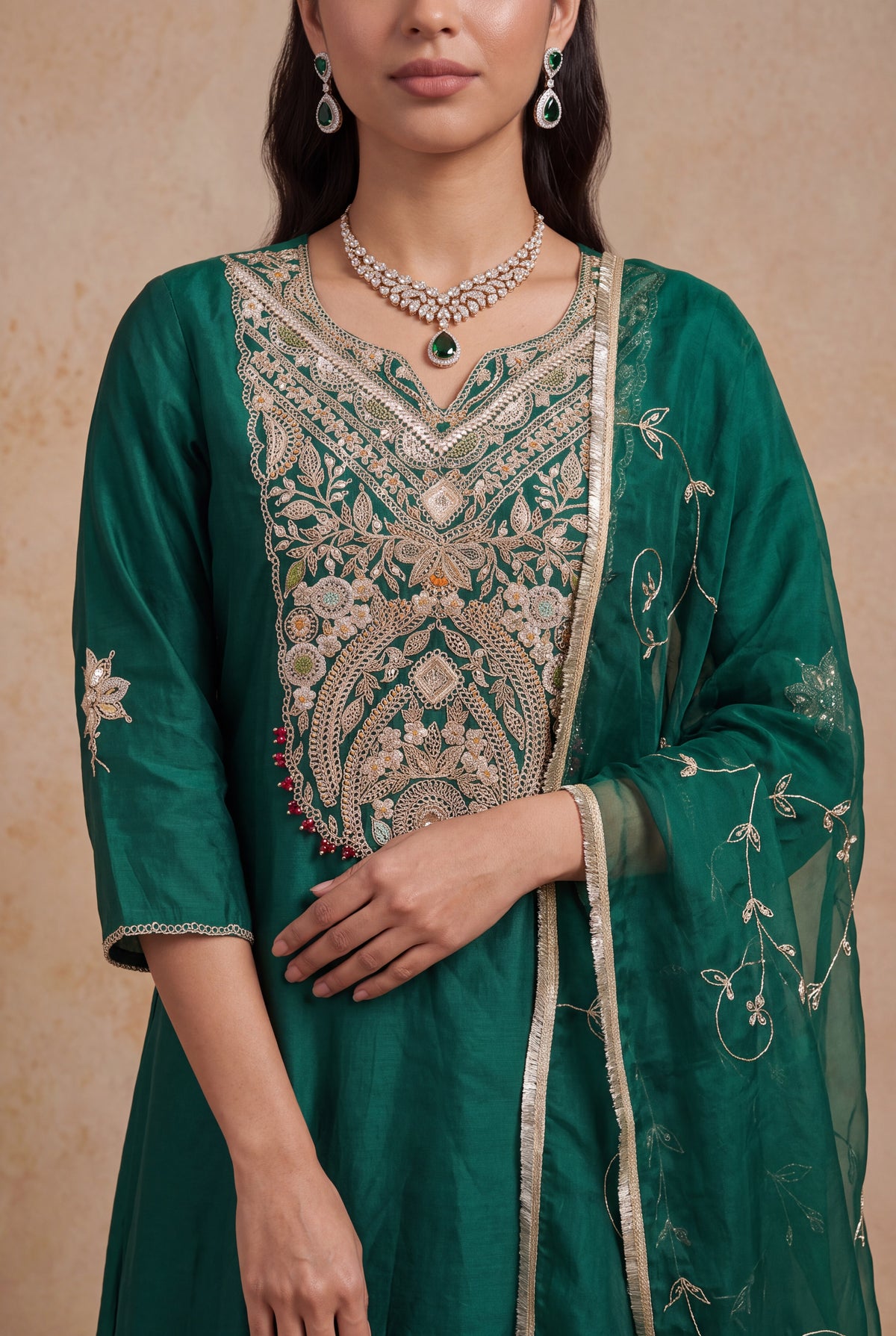 Emerald Green Silk Salwar Set - Mokshaa