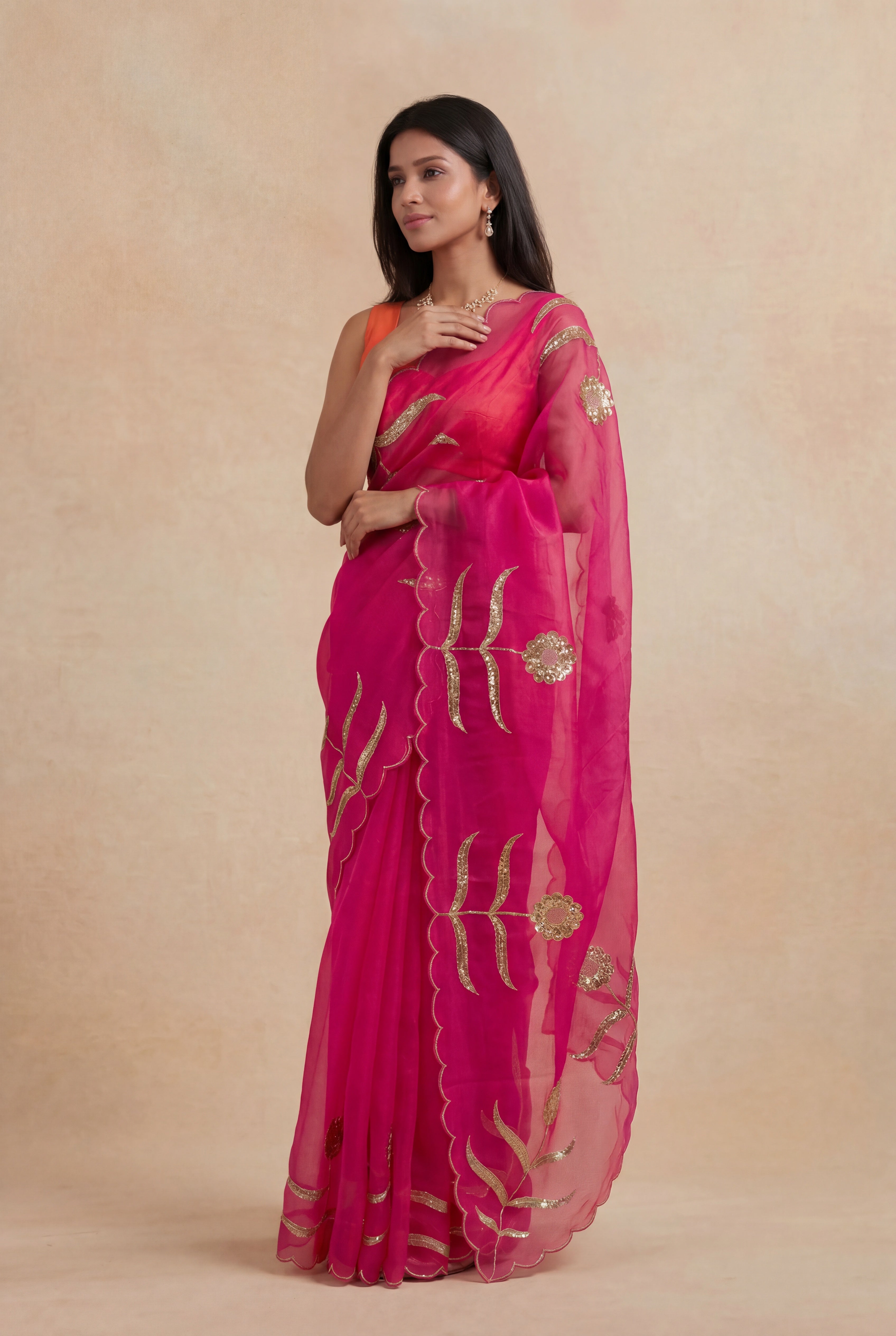 Rani Pink Organza Saree