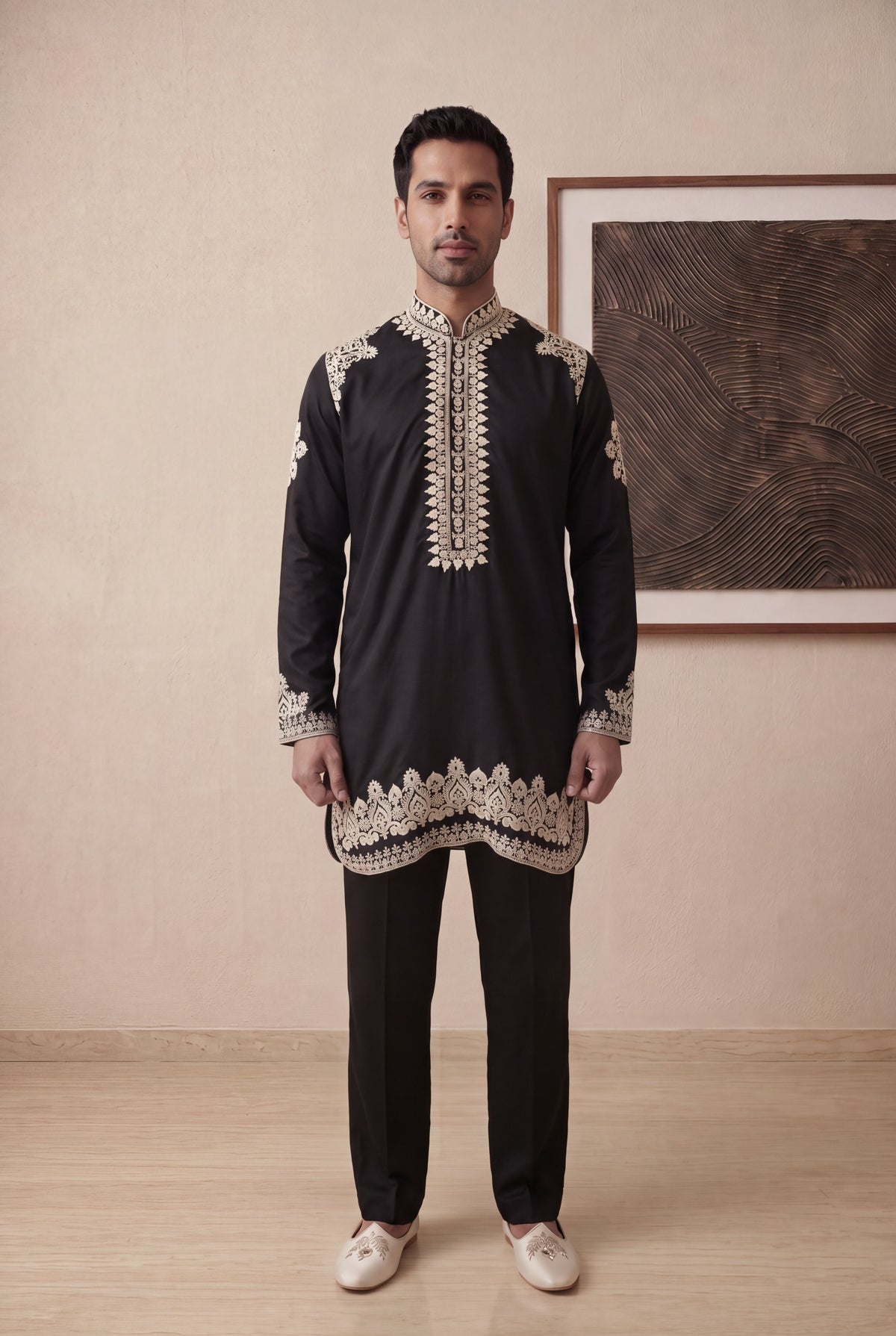 Black Nysa Silk Kurta Pant Set - Mokshaa