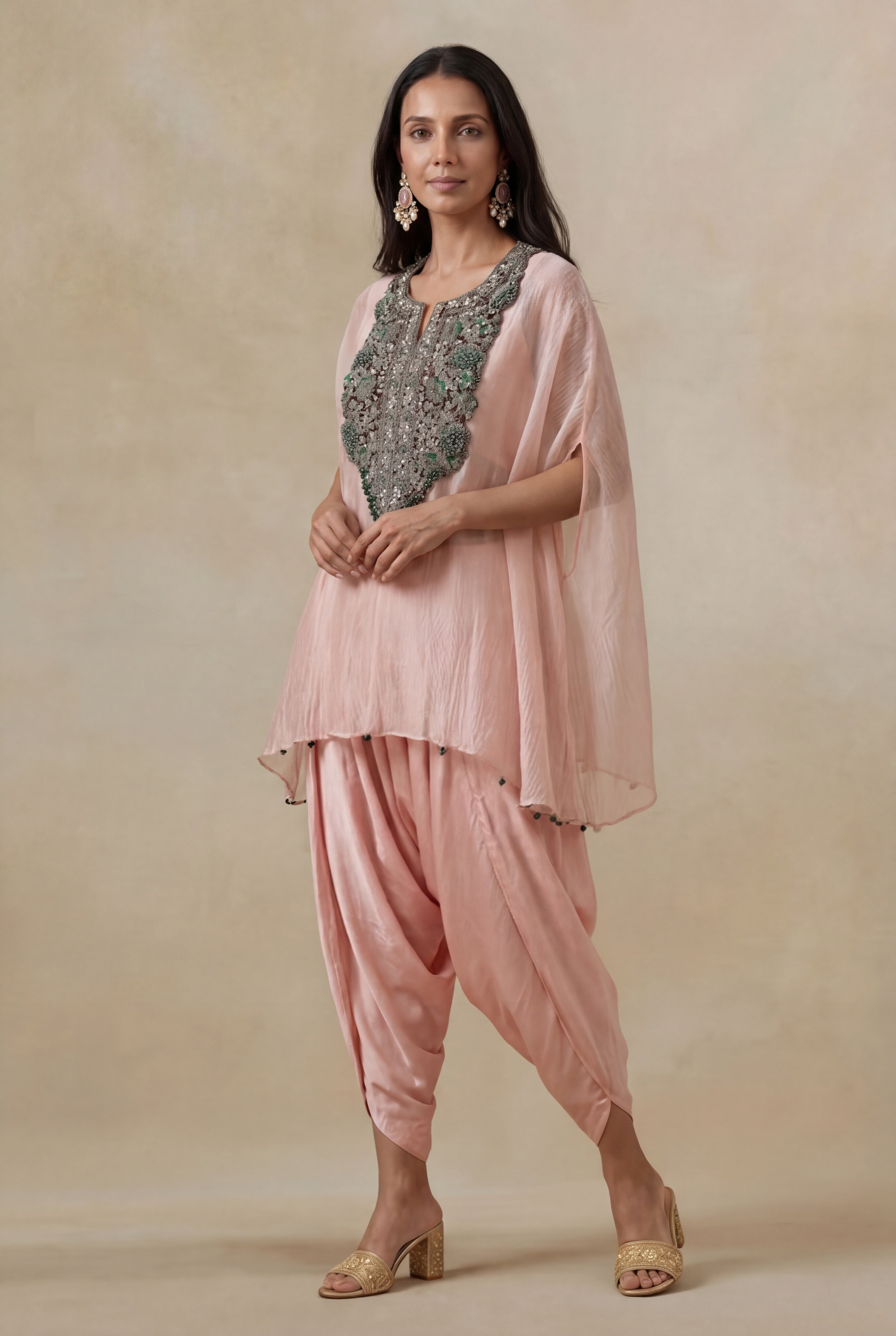 Blush Pink Organza Crush Indo-Western Set