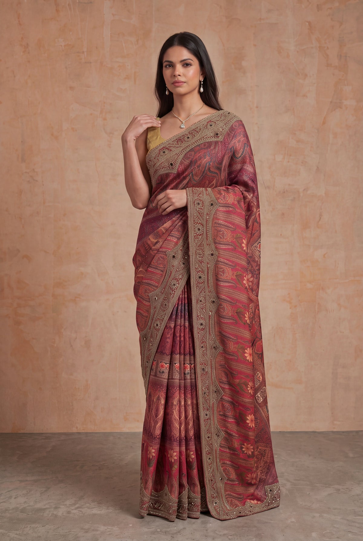 Maroon Satin Silk Saree - Mokshaa