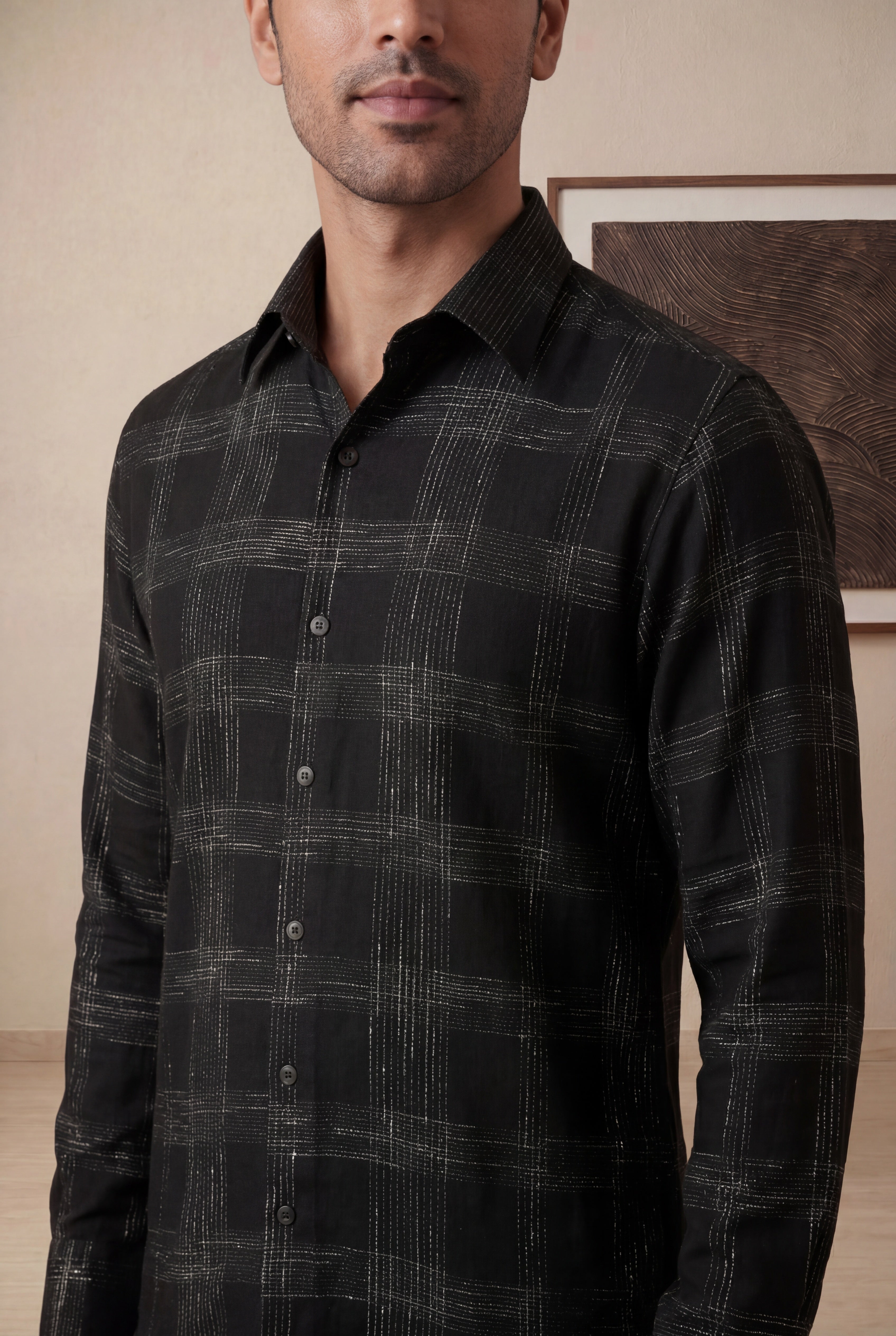 Black Checked Bomario Full Sleeve Shirt
