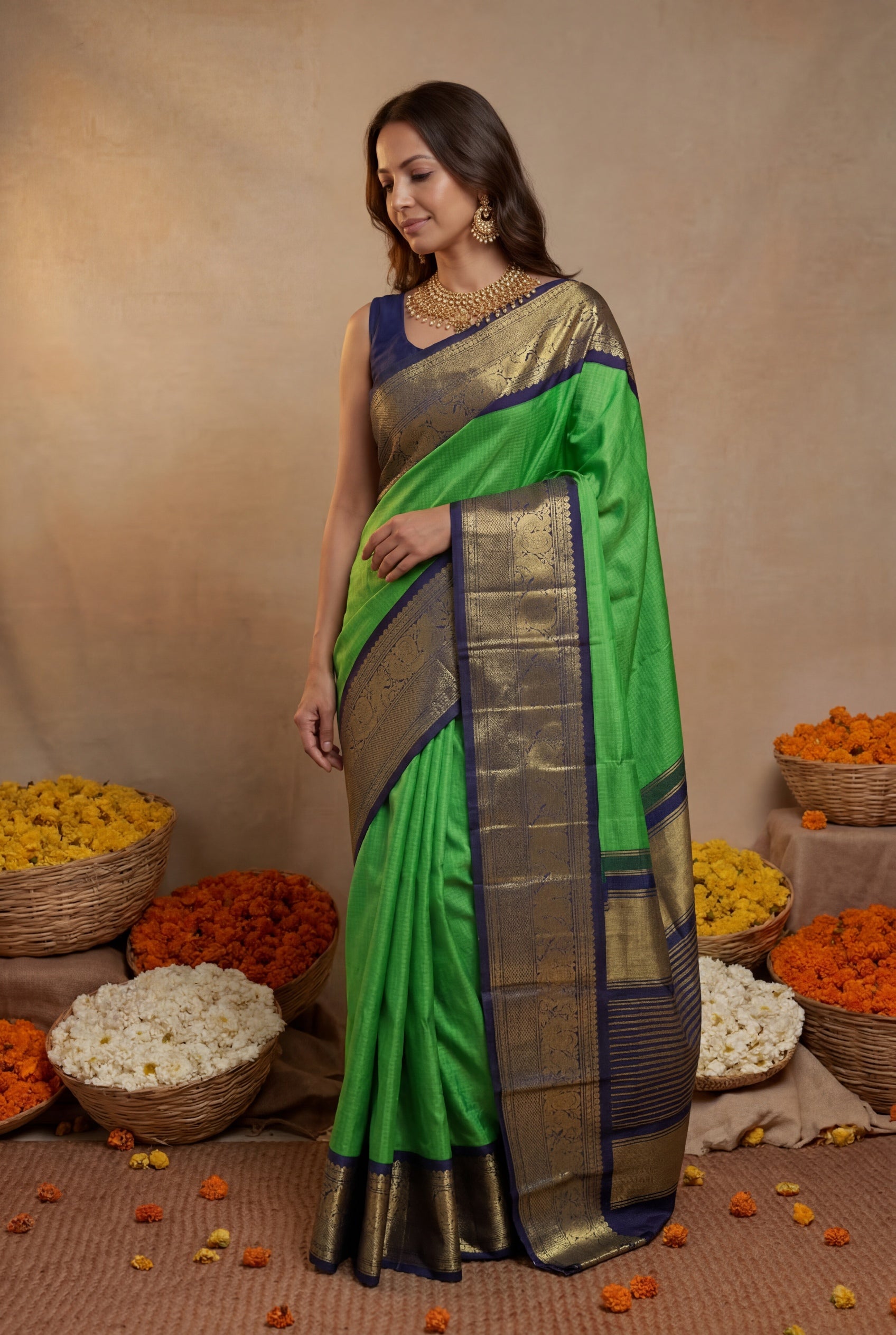 Parrot Green Kanchivaram Silk Saree