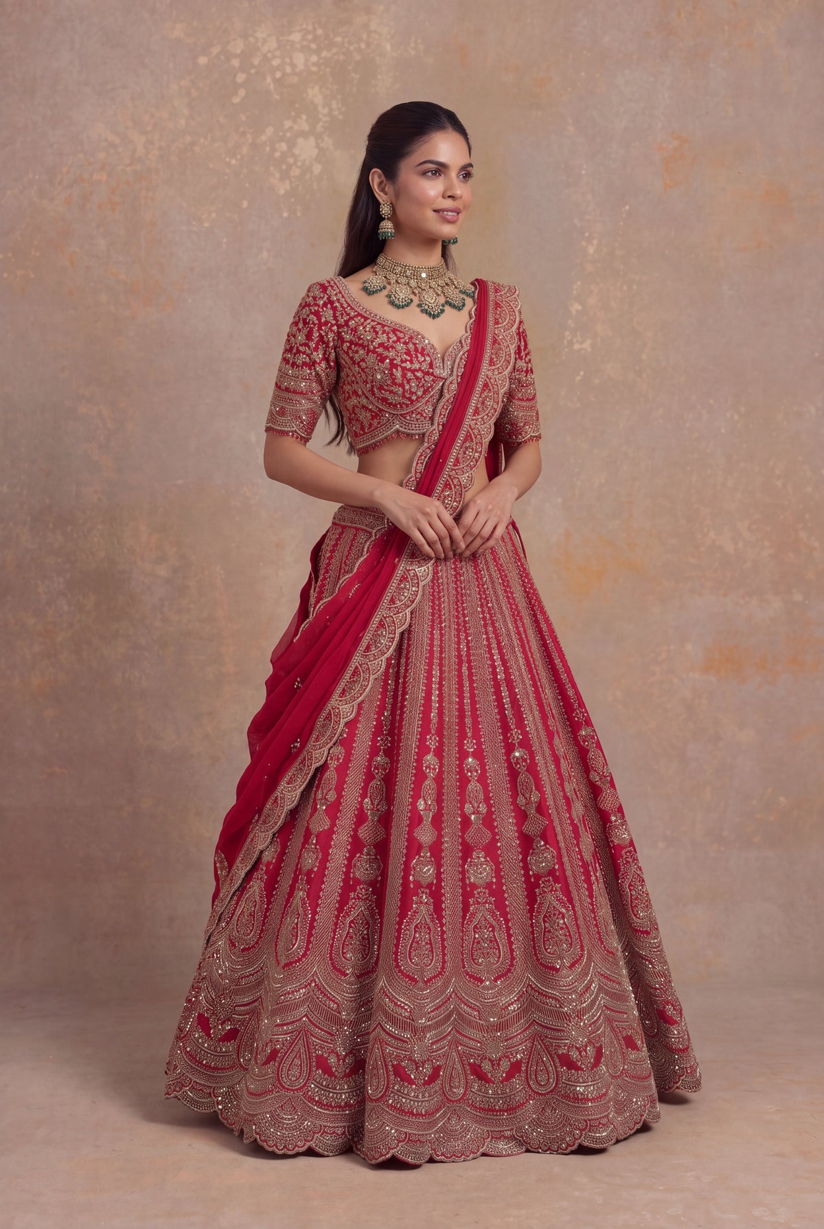 Red Raw Silk Bridal Lehenga - Mokshaa