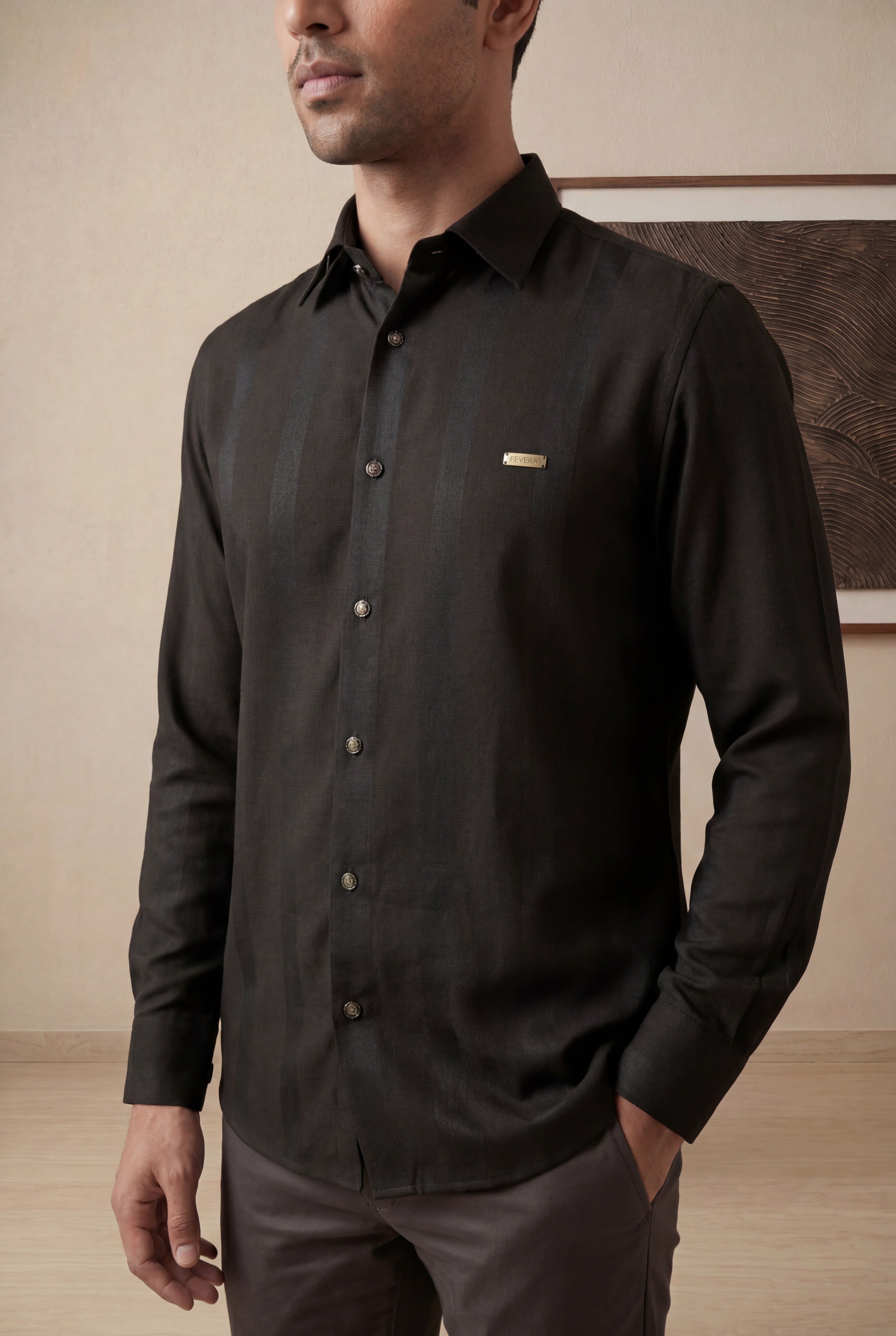 Black Knitted Full Sleeve Shirt