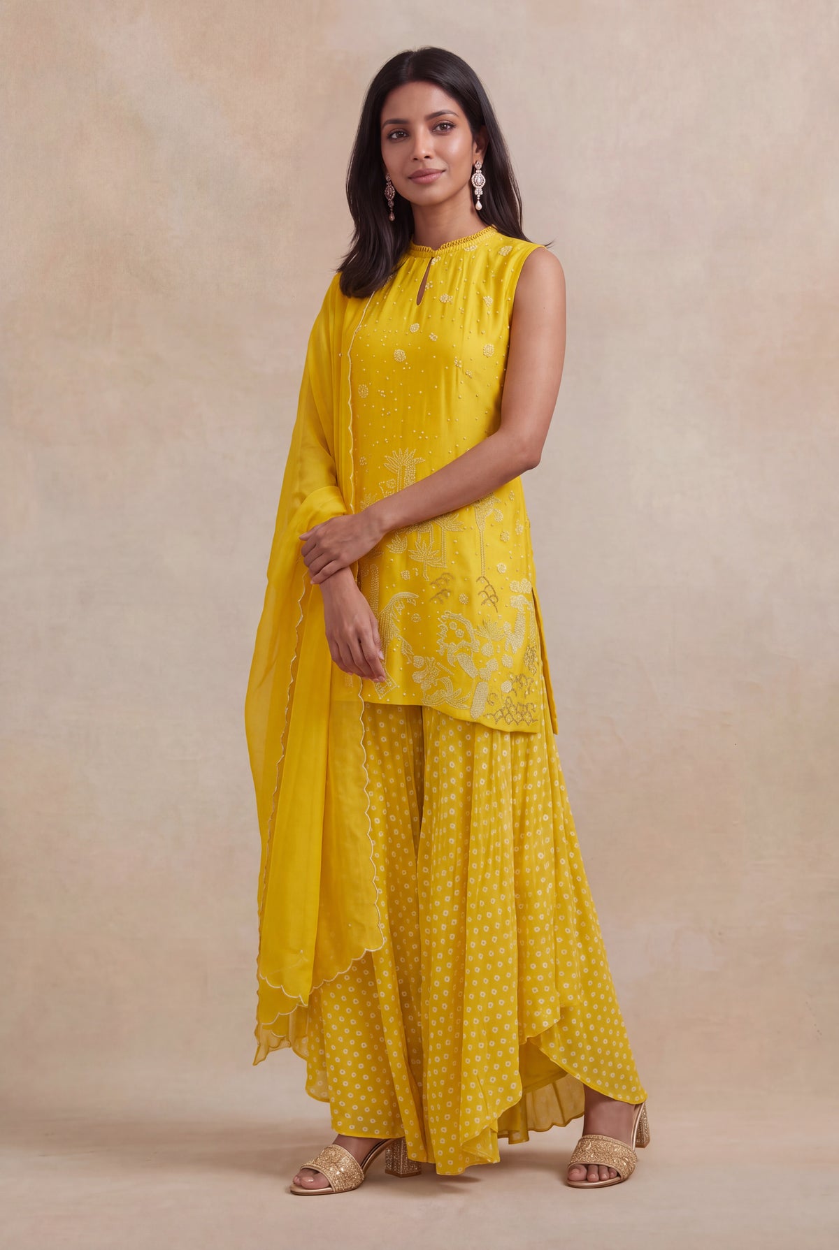 Sunshine Yellow Silk Palazzo Set - Mokshaa