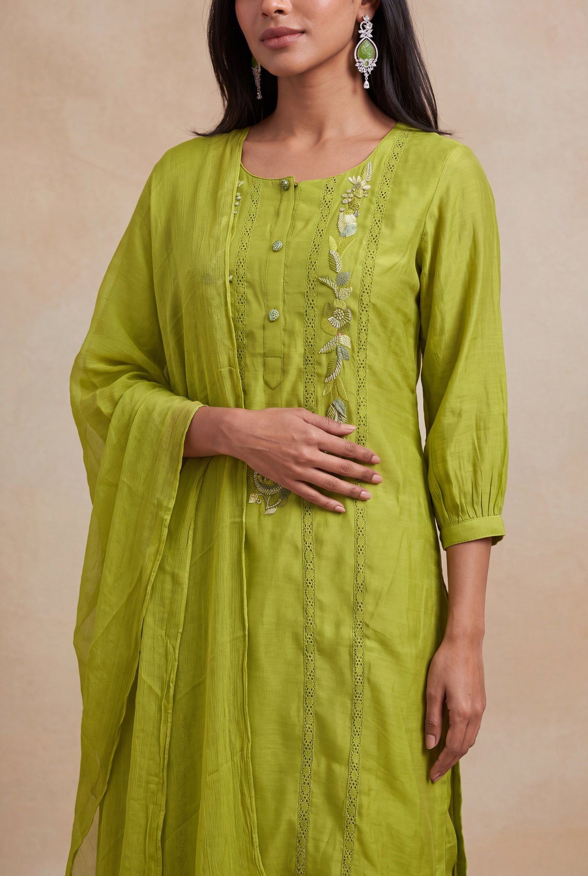 Lime Green Mul Cotton Straight-Cut Salwar Set - Mokshaa