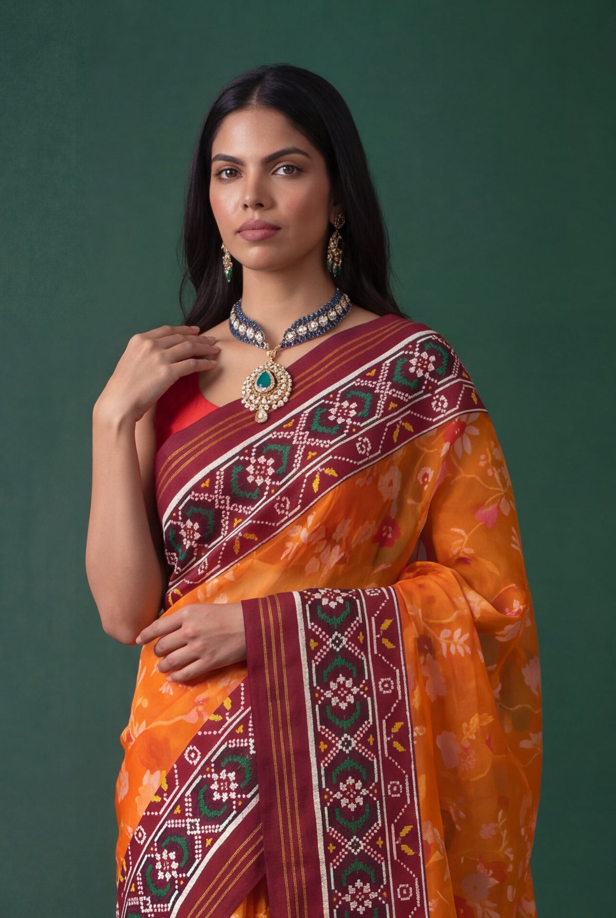 Orange Kora Silk Jamdani Saree - Mokshaa