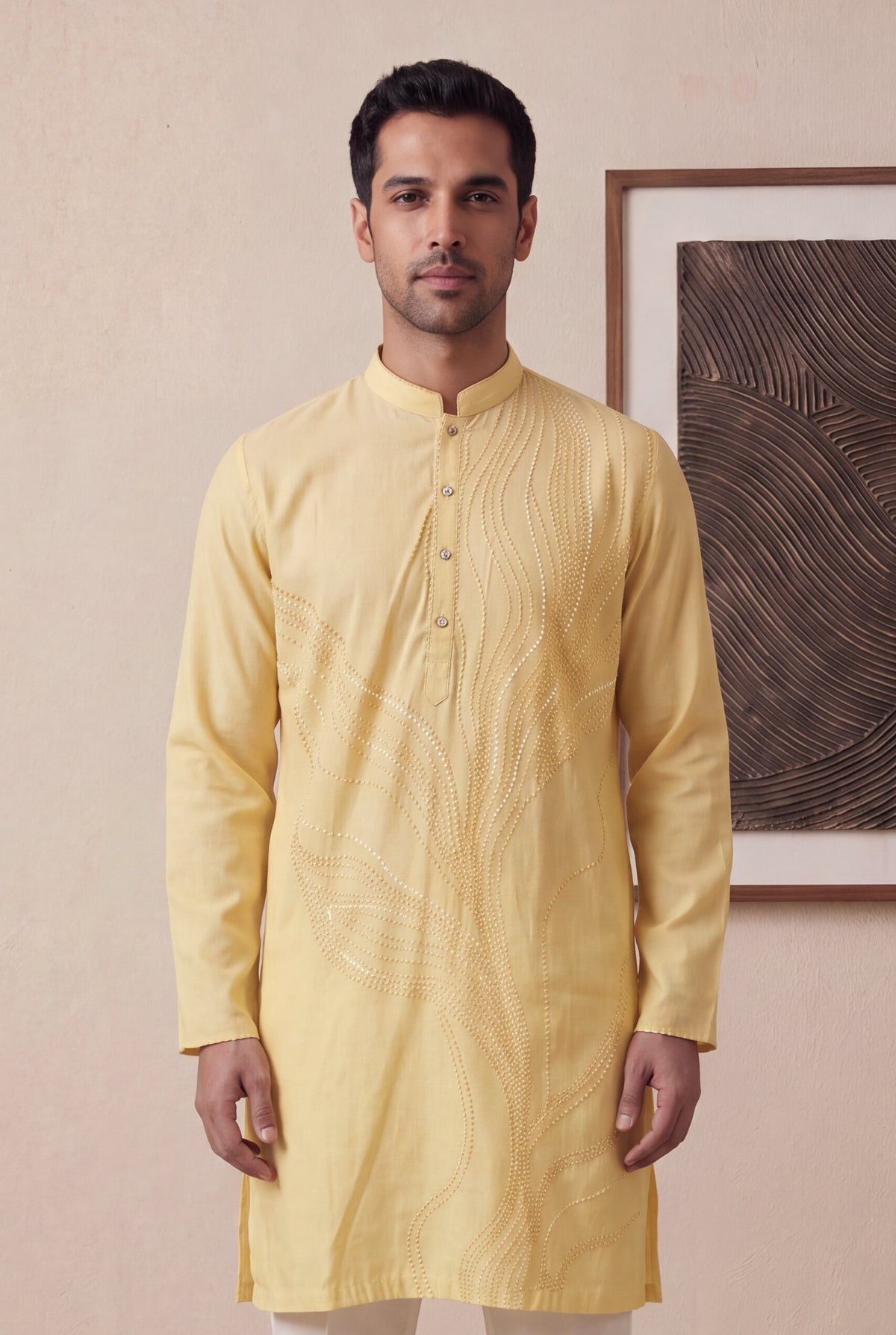 Yellow Silk Cotton Kurta Pant Set - Mokshaa