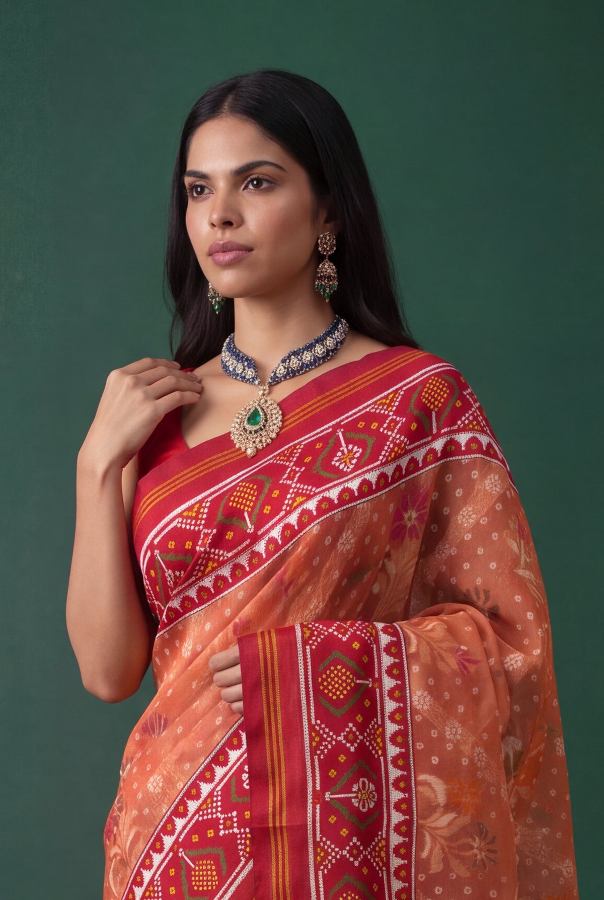 Peach Kora Silk Jamdani Saree - Mokshaa
